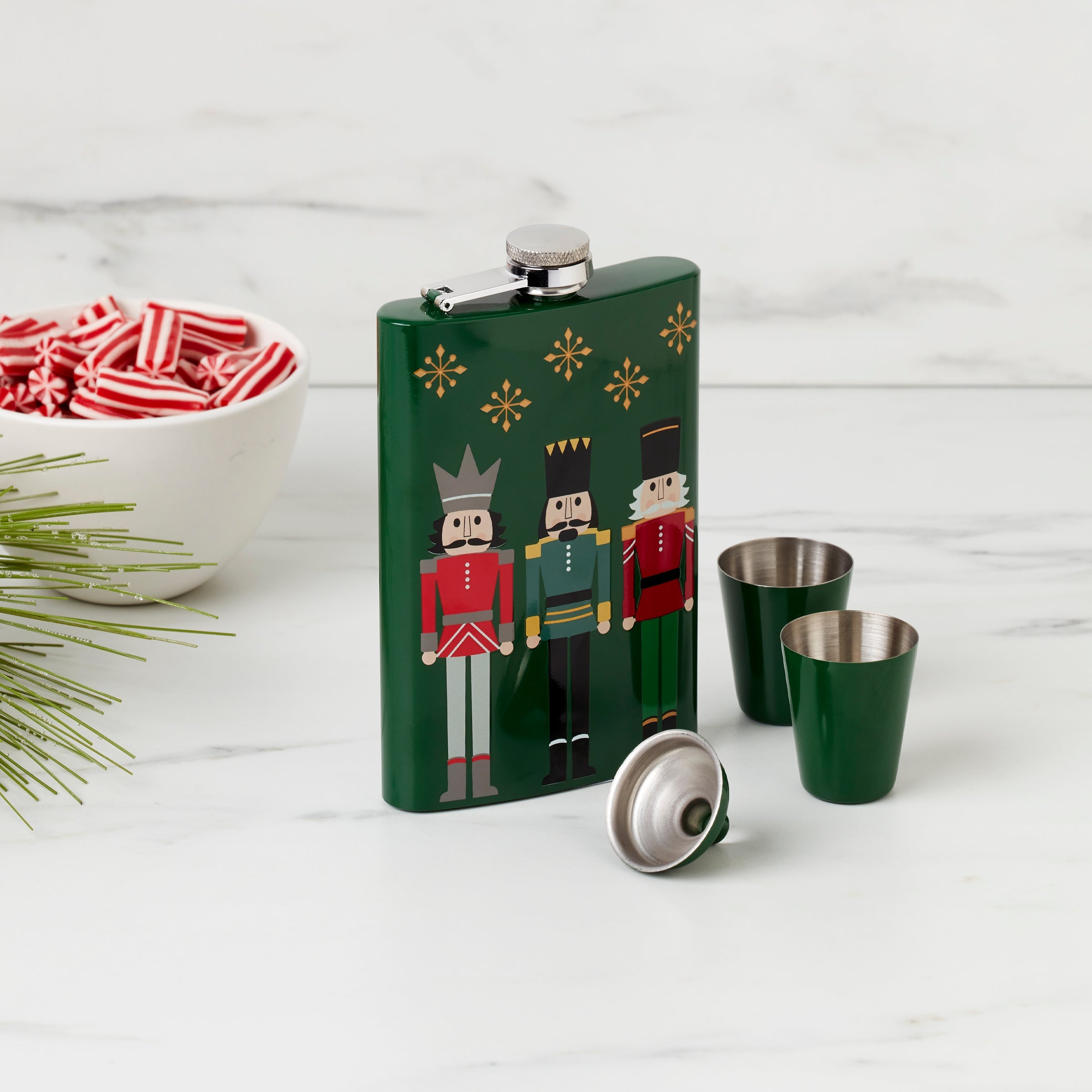 Premium 4-Piece Nutcracker Flask Set - Stainless Steel Christmas Themed Liquor Bottles - Perfect for Holiday Parties, Gifts & Travel Accessories