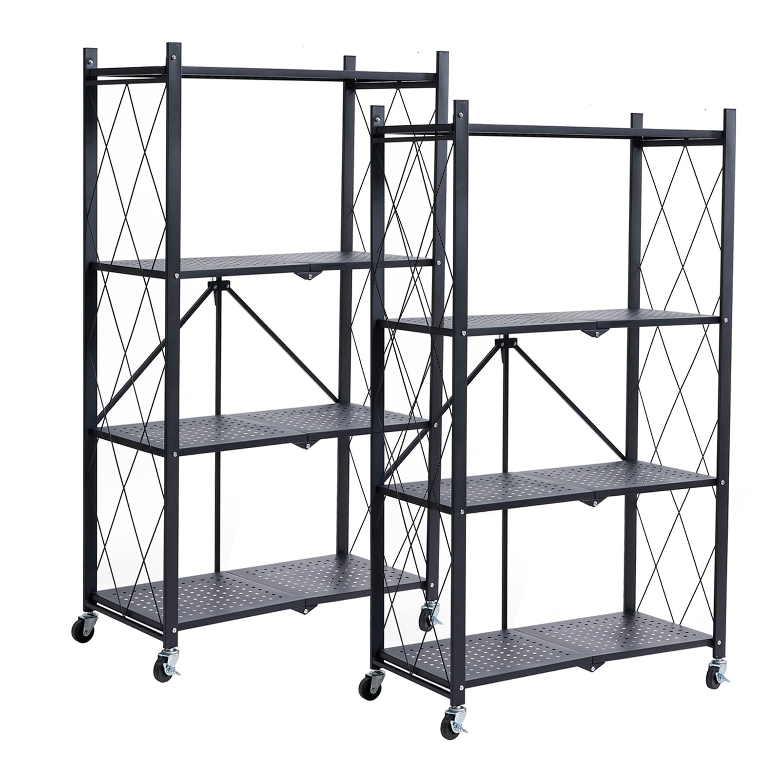 BRIAN & DANY 4-Tier Heavy Duty Metal Storage Shelves - Foldable Display Rack for Retail Stores, Craft Shows & Vendor Booths - No Assembly Required - Black (2 Pack) - Perfect for Home Organization, Garage Storage, Office Supplies & Commercial Displays - Ideal for Pantry Organization, Workshop Storage & Trade Show Displays