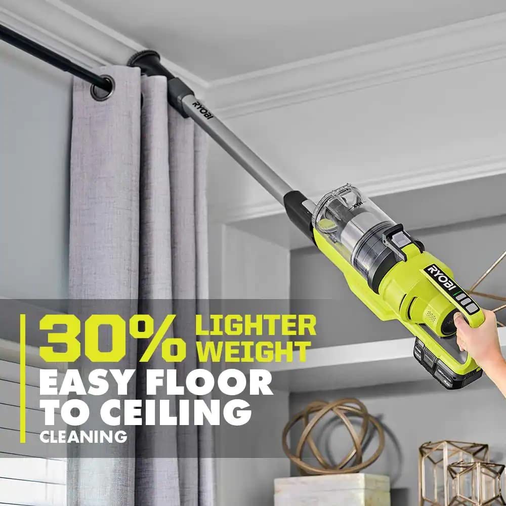 RYOBI ONE+ 18V Cordless Stick Vacuum Cleaner Kit with 4.0 Ah Battery & Charger - Lightweight Handheld Vac for Hard Floors, Carpets, Cars & Home Cleaning