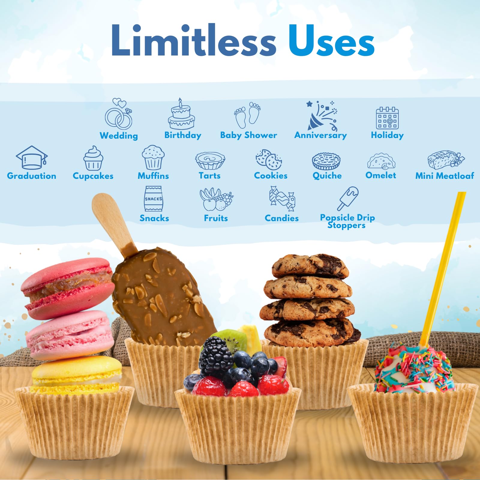 2000pcs Extra Large Unbleached Brown Muffin Liners - Thick Jumbo Greaseproof Cupcake Wrappers, Baking Parchment Paper Sheets for Muffins, Cupcakes & Pastries - Perfect for Home Baking, Party Treats & Holiday Desserts