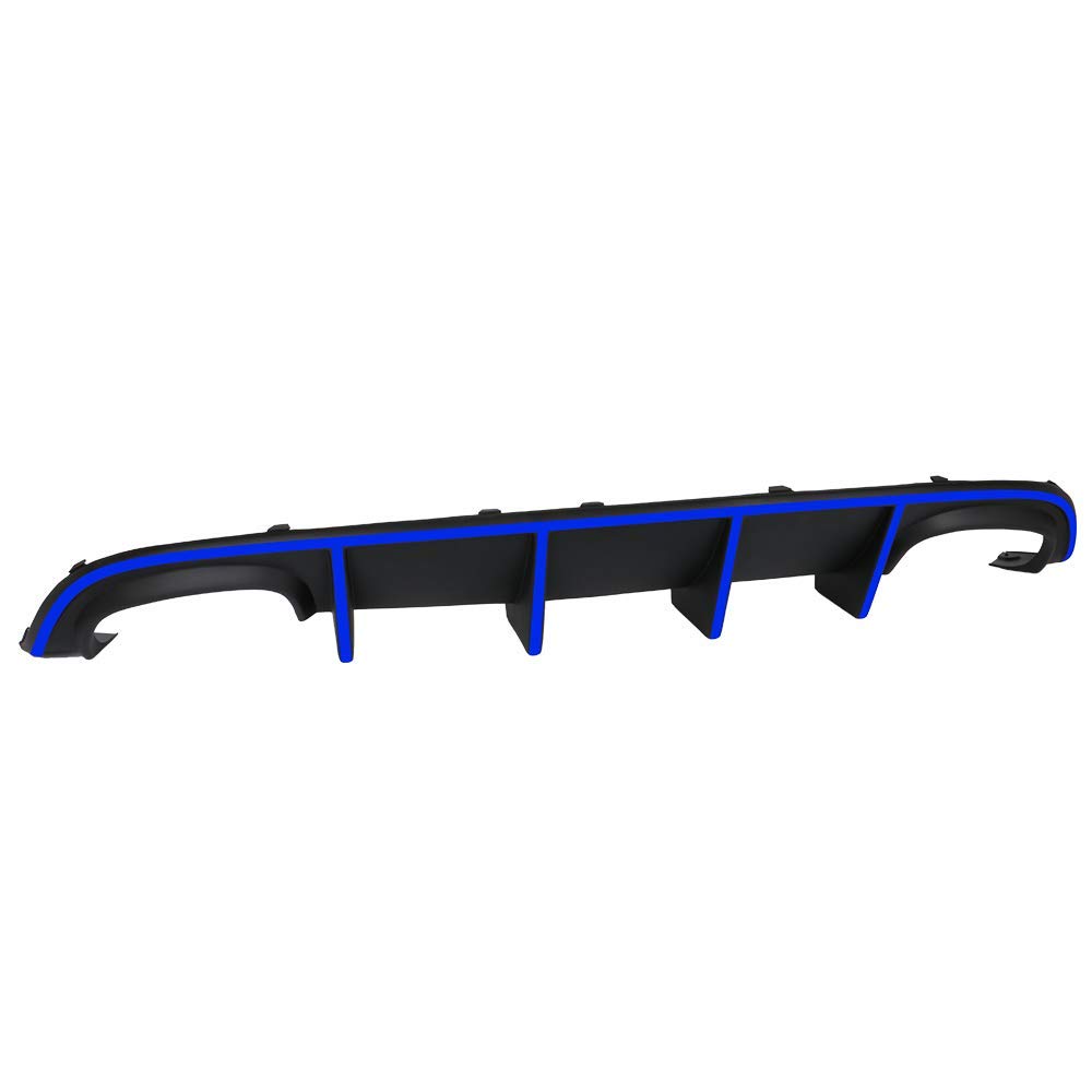 IKON MOTORSPORTS Front Bumper Lip Spoiler & Rear Diffuser for 2015-2023 Dodge Charger SRT | Quad Exhaust Design with Blue Reflective Tape | Aggressive Styling Upgrade for Street Racing & Car Shows