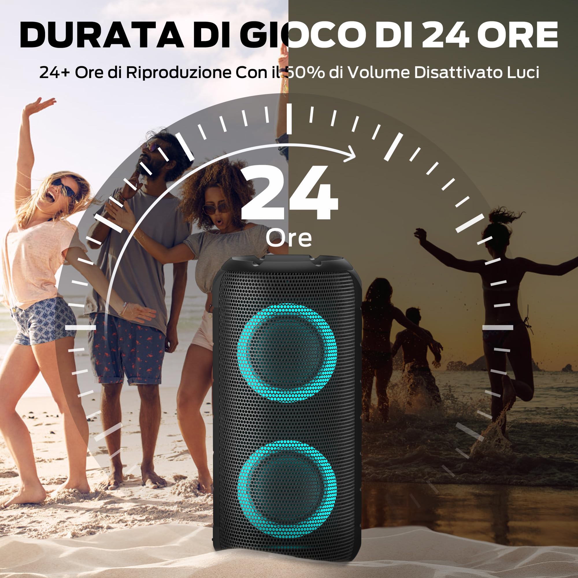 Oraolo 24W Bluetooth Speaker with RGB Lights, 24H Playtime, Bluetooth 5.3, IPX6 Waterproof - Portable Wireless Speaker with Loud Stereo Sound & AUX-in for Outdoor, Beach, Camping, Party, and Home Use