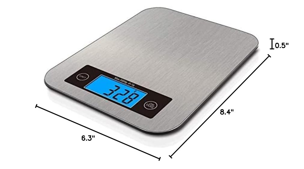 33lb Digital Kitchen Scale with 1g/0.05oz Precision - Stainless Steel & Tempered Glass Food Scale for Cooking, Baking, Meal Prep - LCD Display in Grams, Ounces, mL & Pounds - Easy to Clean for Home & Professional Use