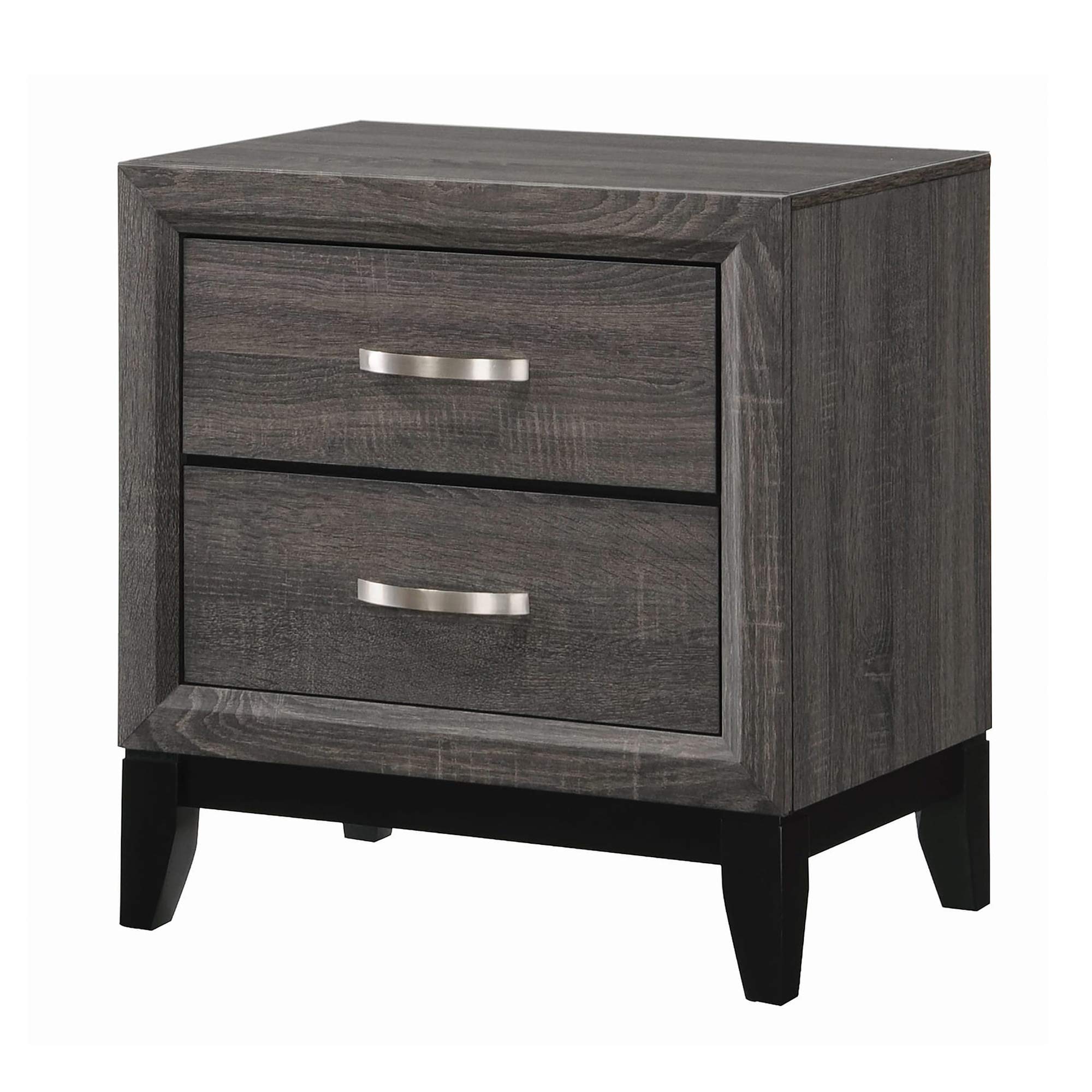 Benjara Wooden Nightstand with 2 Drawers & Chamfered Legs - Gray & Black Modern Bedside Table for Bedroom, Living Room, or Guest Room