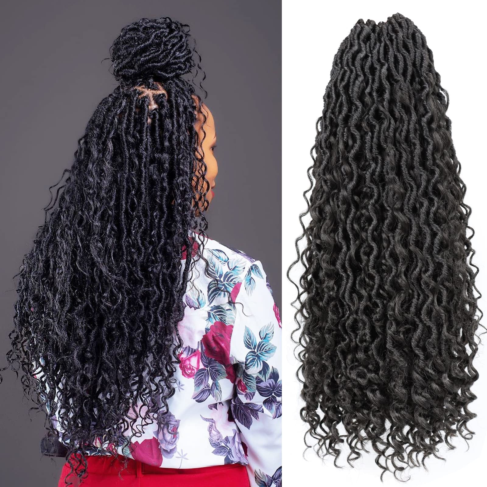 7 Packs 22 Inch Goddess Locs Crochet Hair - Pre Looped Curly Faux Locs for Black Women (1B) | Perfect for Protective Styling, Braiding & Natural Hair Care