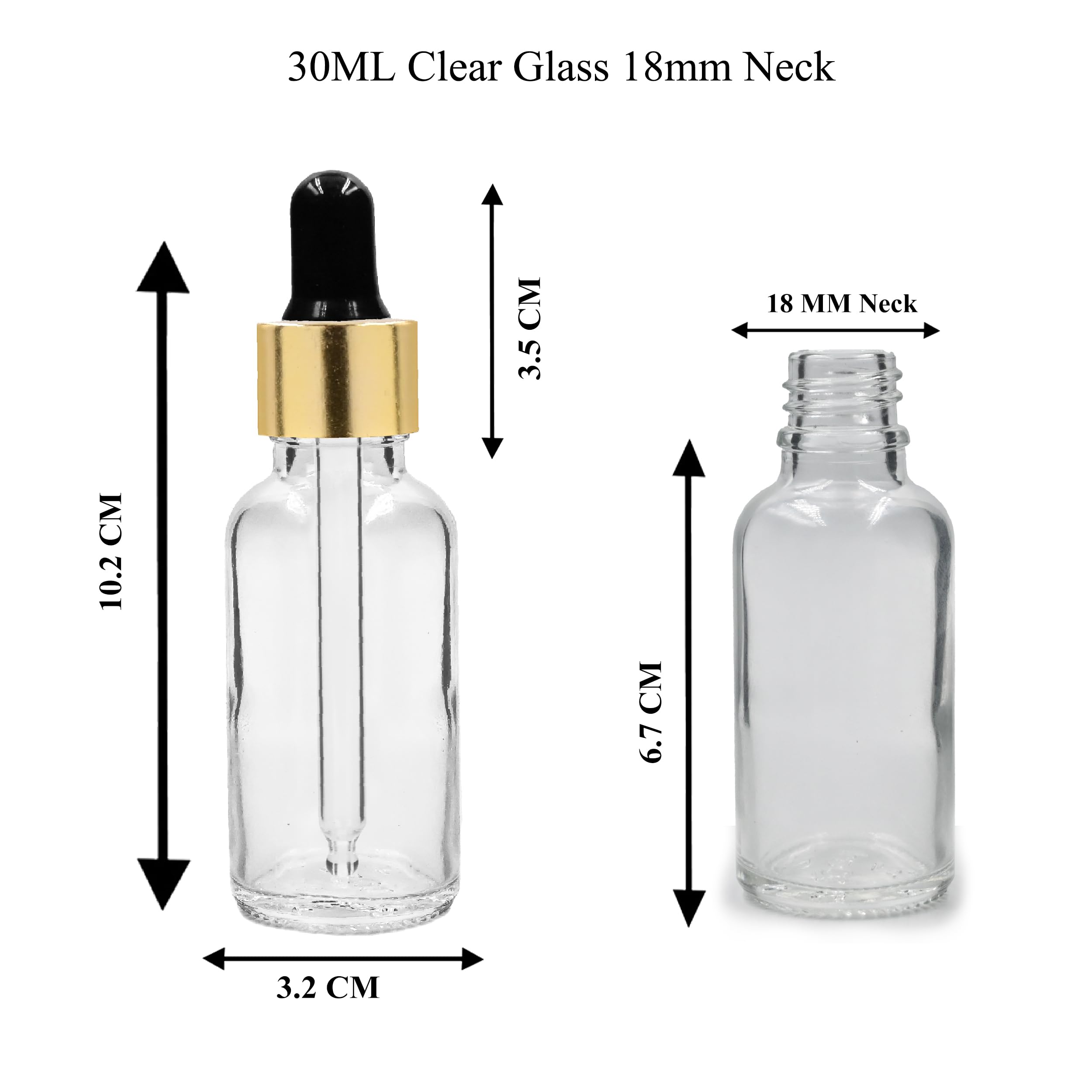 30ML Clear Round Empty Glass Bottle with Glass Dropper & Gold Sleeve - Leak Proof Refillable Essential Oil Bottles for DIY Perfumes, Serums, Aromatherapy - Perfect for Home Spa, Travel & Gift Packaging