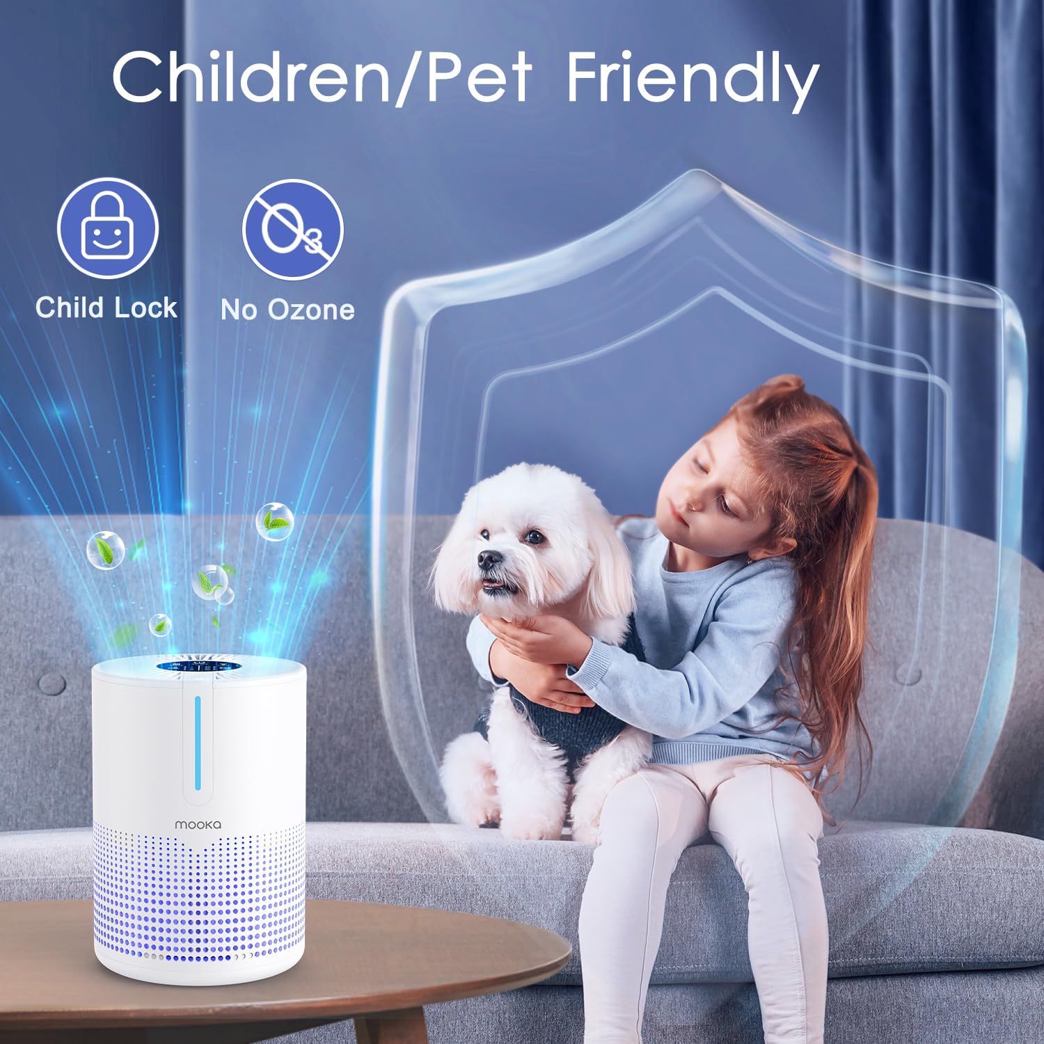 MOOKA M01 H13 True HEPA Air Purifier for Bedroom & Home up to 430 Sq.Ft - Portable USB Air Cleaner with Fragrance Sponge for Smoke, Pollen, Pet Dander, Dust & Odors - Compact Desktop Purifier for Car, RV & Office Use