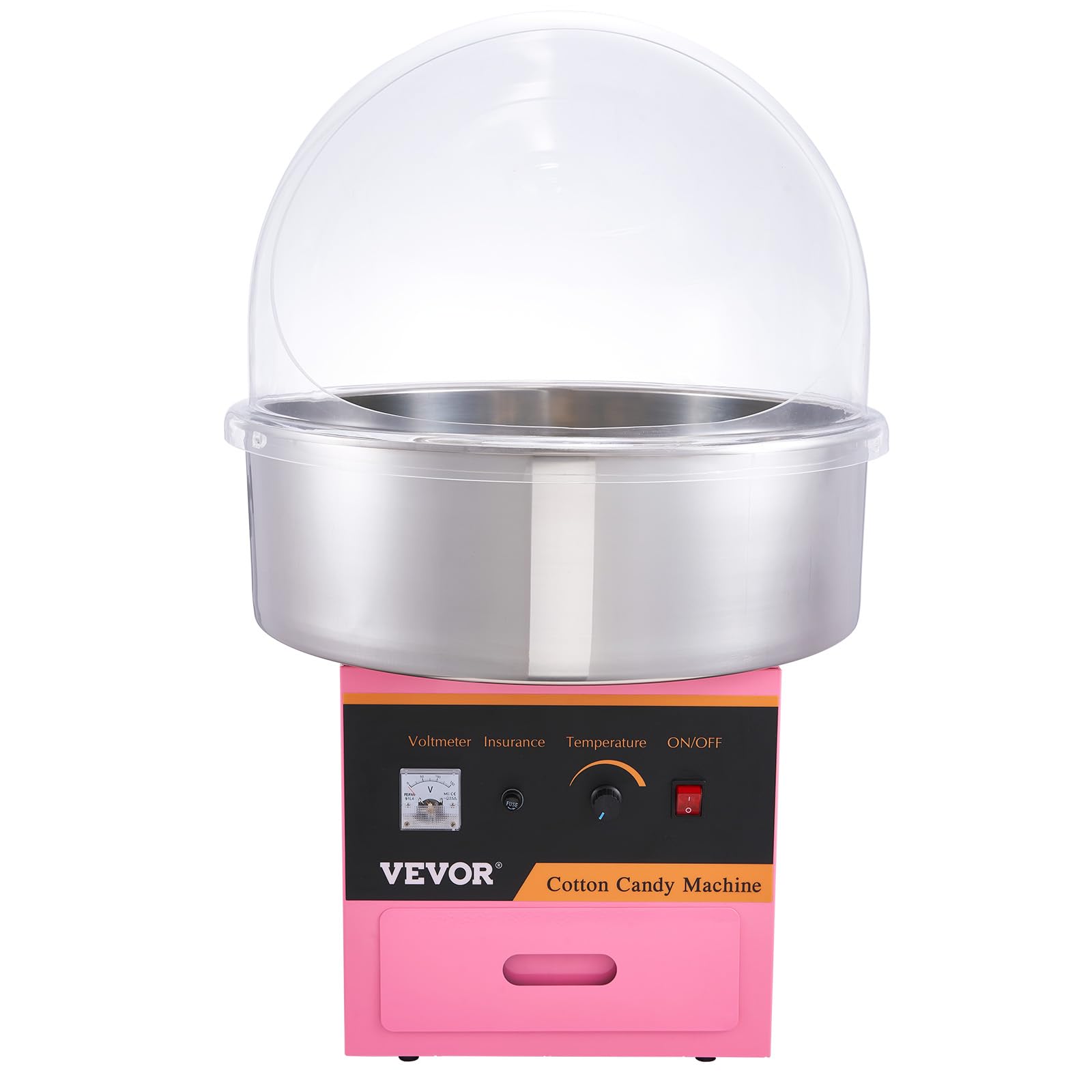 VEVOR Commercial Cotton Candy Machine with Cover - Electric Floss Maker with Stainless Steel Bowl, Sugar Scoop & Storage Drawer - Perfect for Home, Parties, Carnivals & Events (Pink)