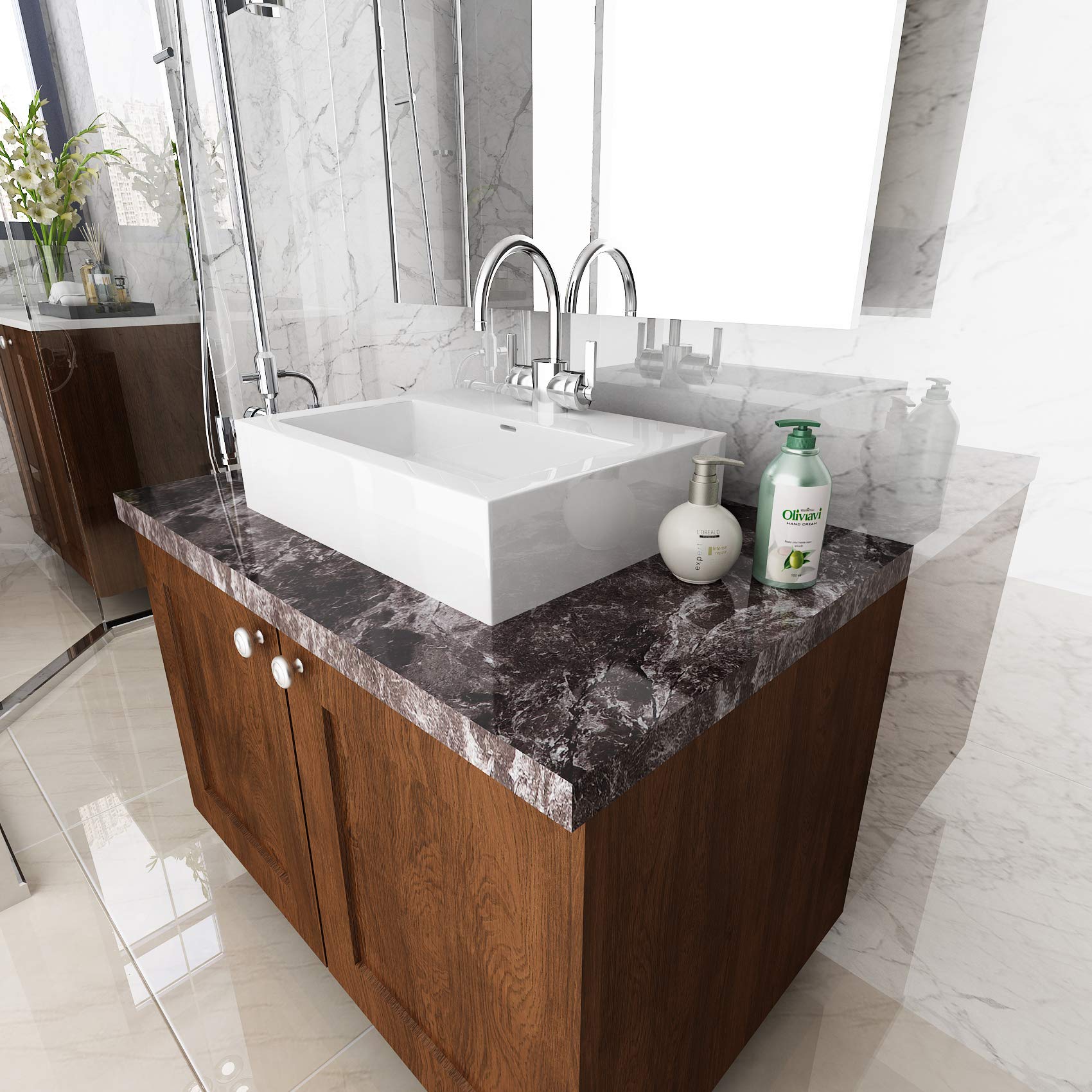 VEELIKE Black Marble Peel and Stick Contact Paper - Waterproof, Removable, Oil-Proof Adhesive Film for Countertops, Cabinets & Walls - 35.4