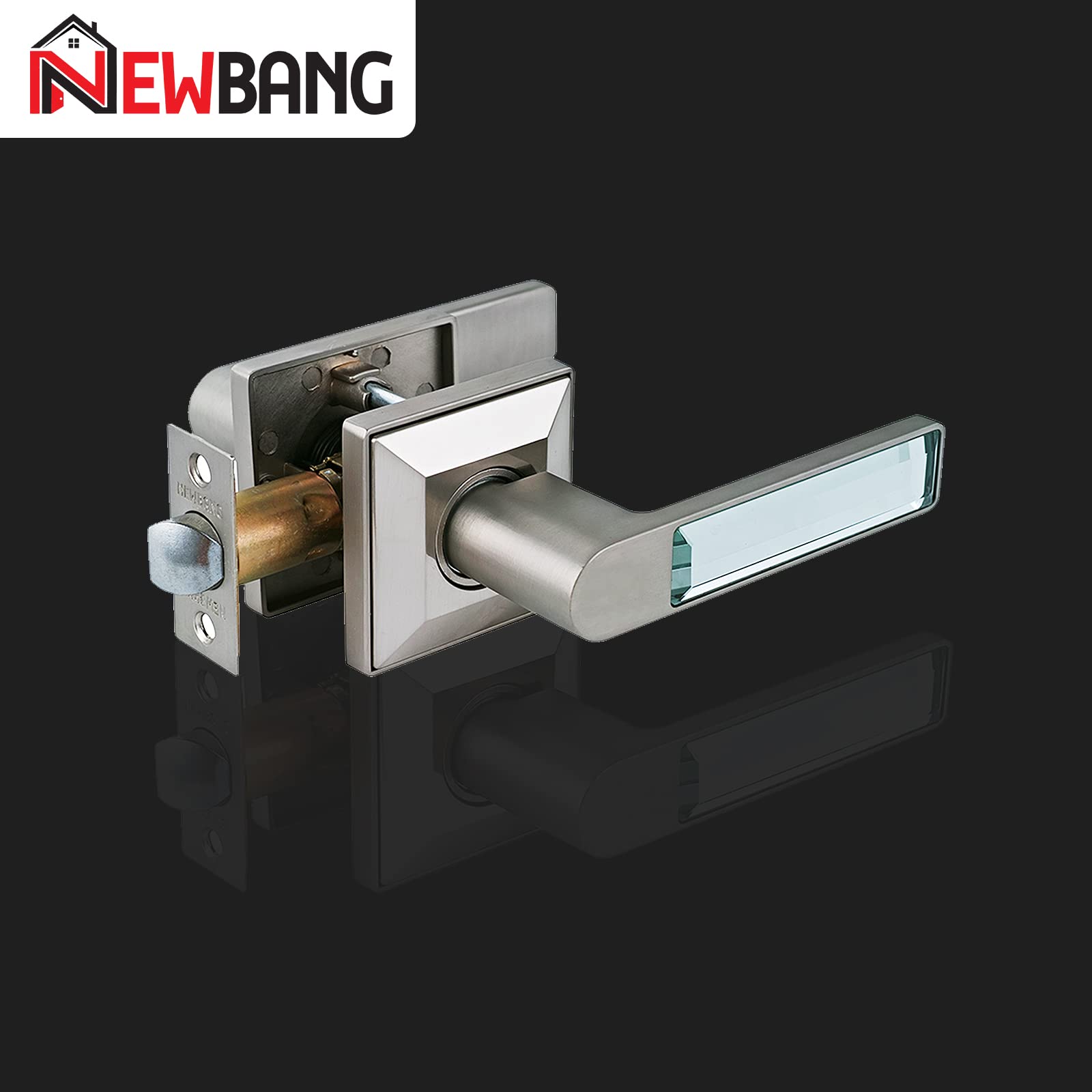Heavy Duty Hall & Closet Door Lock with Glass Crystal Handle - Brushed Nickel Finish for Interior Passage Doors | Secure Bedroom, Bathroom & Kids Room Safety