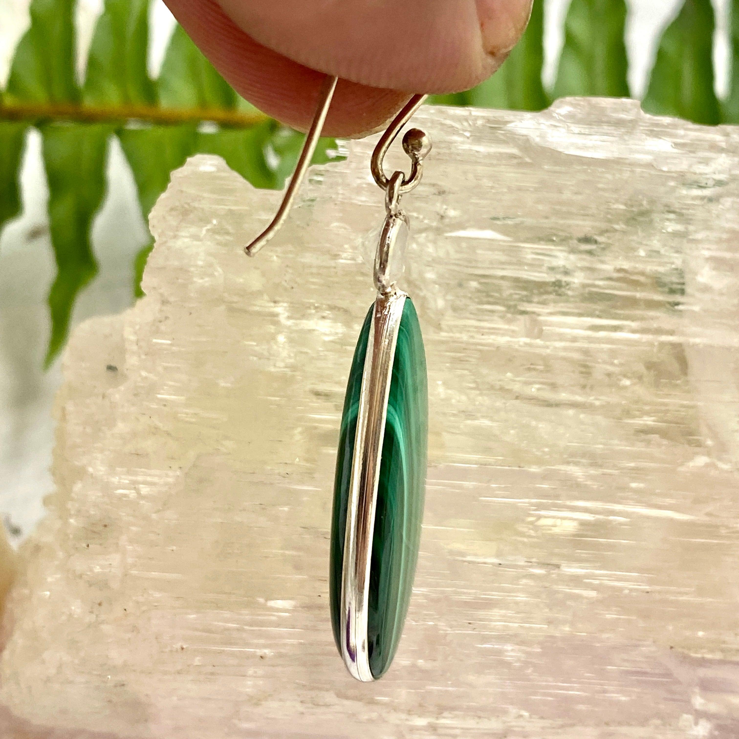 Natural Malachite Teardrop Cabochon Earrings for Women - Handmade Green Gemstone Dangle Earrings - Perfect for Boho, Hippie & Vintage Jewelry Lovers