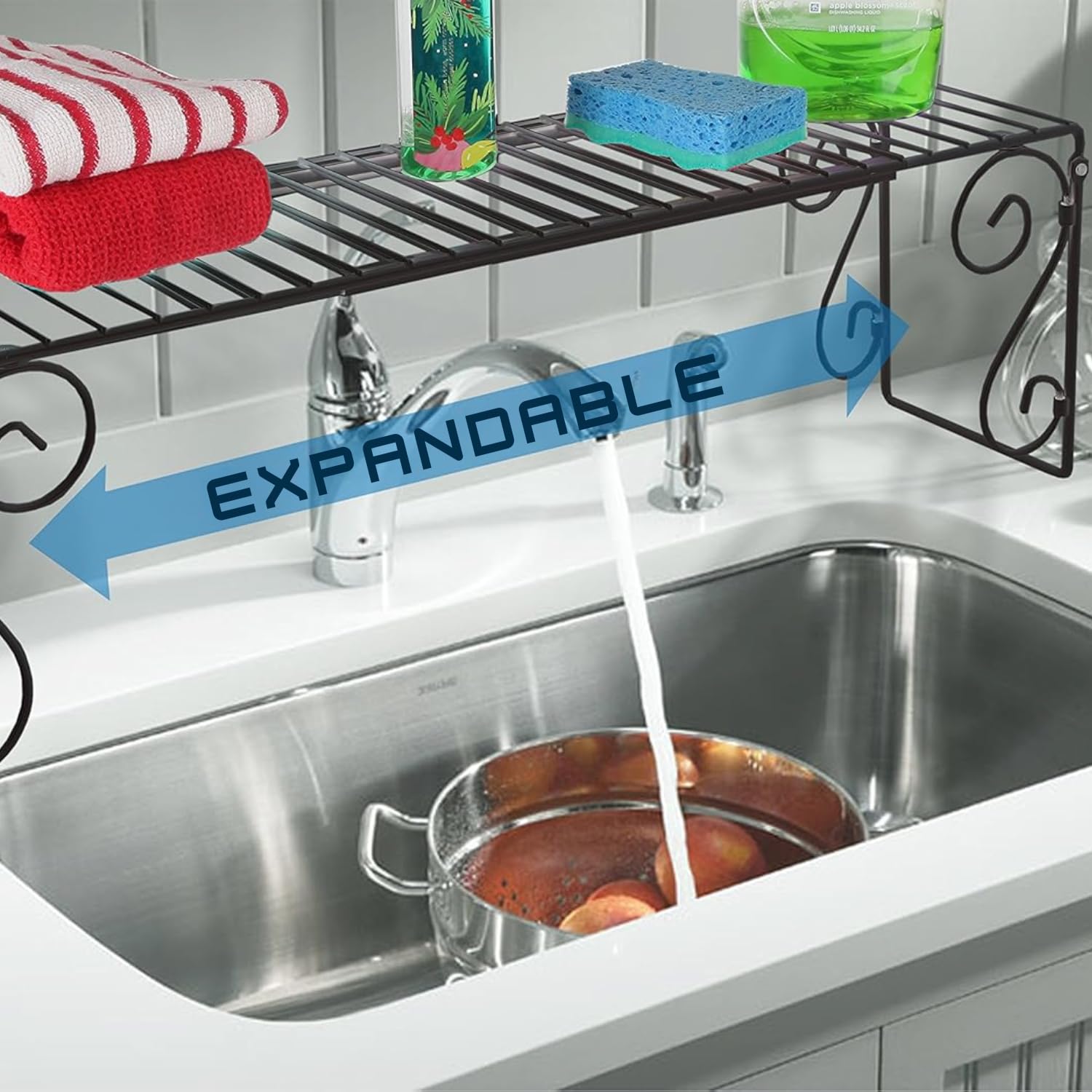Carol Wright Gifts Expandable Over The Sink Shelf - WalterDrake Space Saving Kitchen Organizer | Perfect for Small Apartments & Bathroom Storage