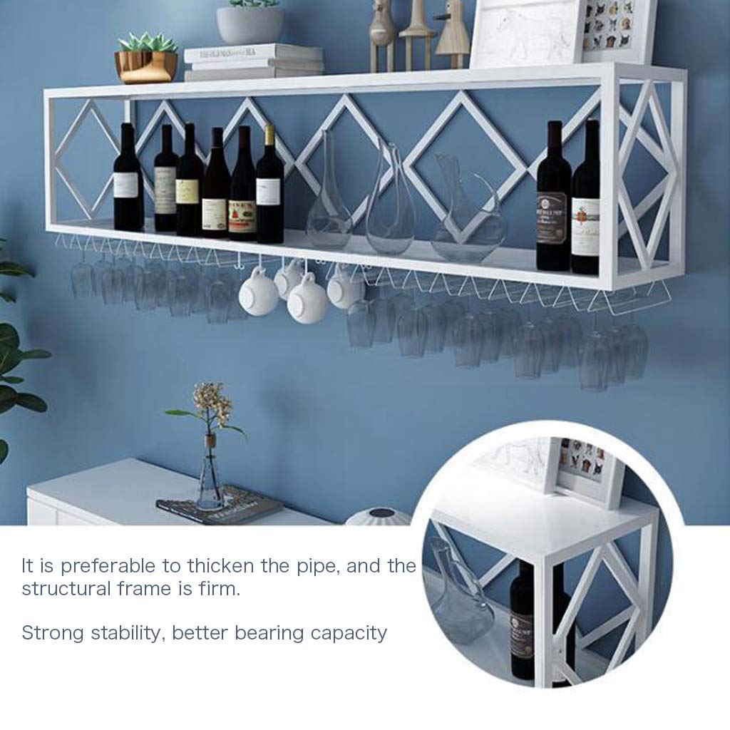 Wall-Mounted Floating Bar Shelves with Inverted Wine Glass Rack - Multifunctional Iron Bottle Holder & Hanging Goblet Storage with Partitions for Kitchen, Dining Room or Home Bar Organization
