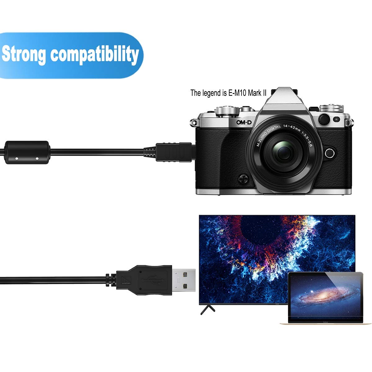 Ancable 5-Feet USB Camera Charging & Data Transfer Cable - Compatible with Olympus CB-USB5 CB-USB6 CB-USB8 Models | Fast Charging & Photo Transfer for DSLR & Mirrorless Cameras | Perfect for Travel Photography & Studio Use