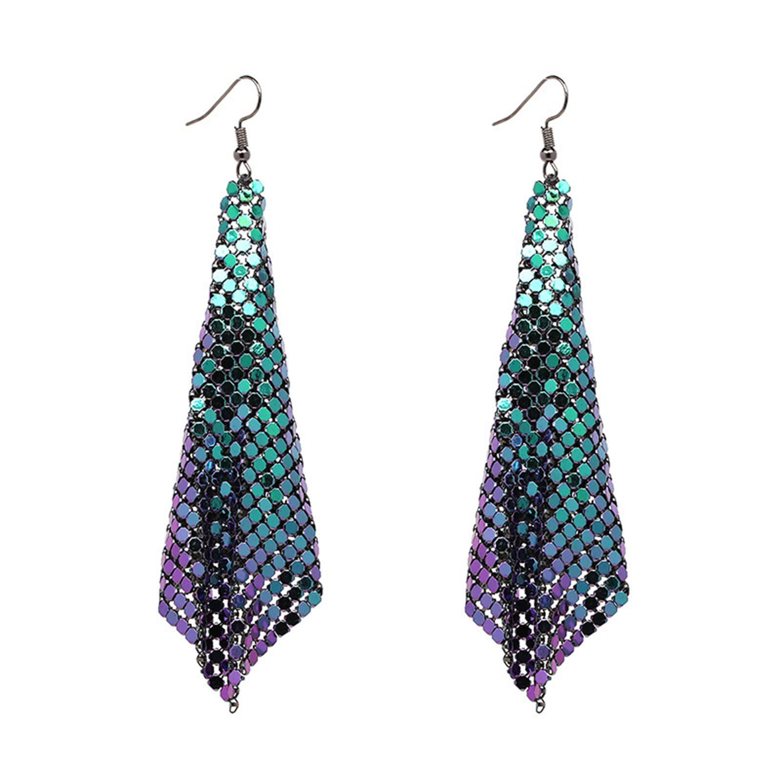 Stylish Women's Stud Earrings - Metal Mesh Lattice Sequins Tassel Long Drop Dangle Earrings | Perfect Birthday Gift for Wife & Girlfriend | Elegant for Parties, Weddings & Date Nights