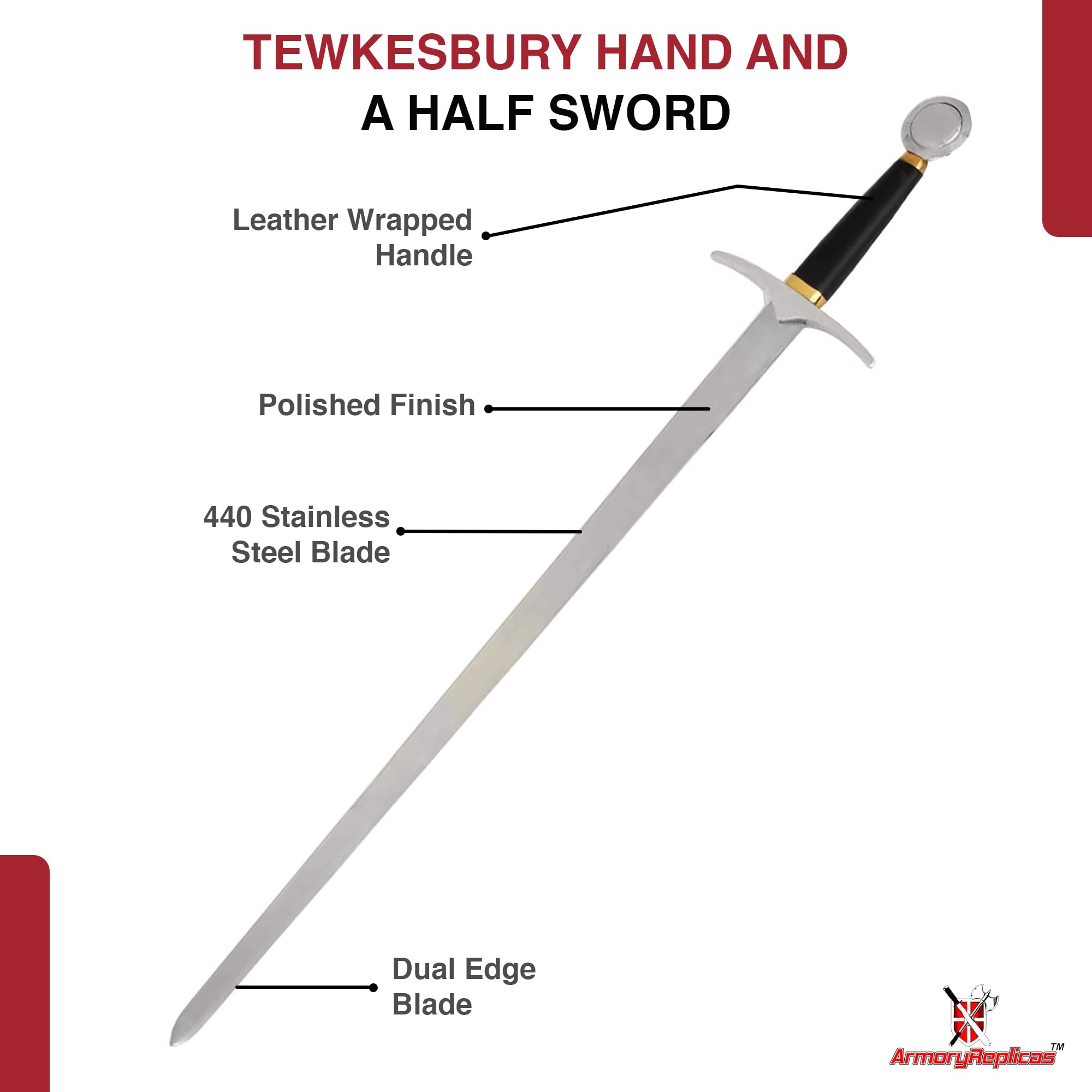 Tewkesbury Hand and A Half Sword - Medieval Longsword for Historical Reenactment, LARP & Collectors | High-Quality Battle Ready Replica for Cosplay & Display