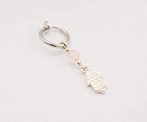Rose Quartz Clip-On Belly Ring - Silver Dangle Fake Navel Piercing for Women | Perfect for Parties, Cosplay & Everyday Fashion Accessories