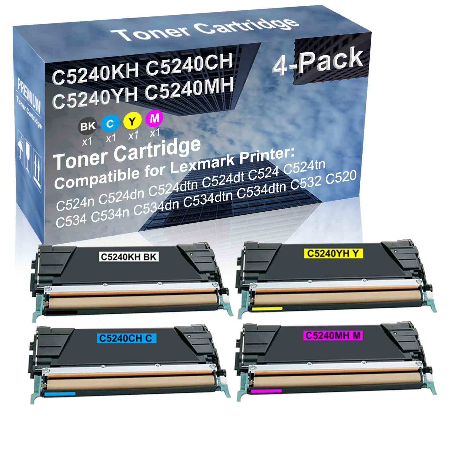 4-Pack High Yield Compatible Toner Cartridges (BK+C+Y+M) for HP C5240KH+/C5240CH+/C5240YH+/C5240MH+ - Works with HP Color LaserJet Pro C534dn/C534dtn/C532/C520 Printers | Office & Home Printing Solution