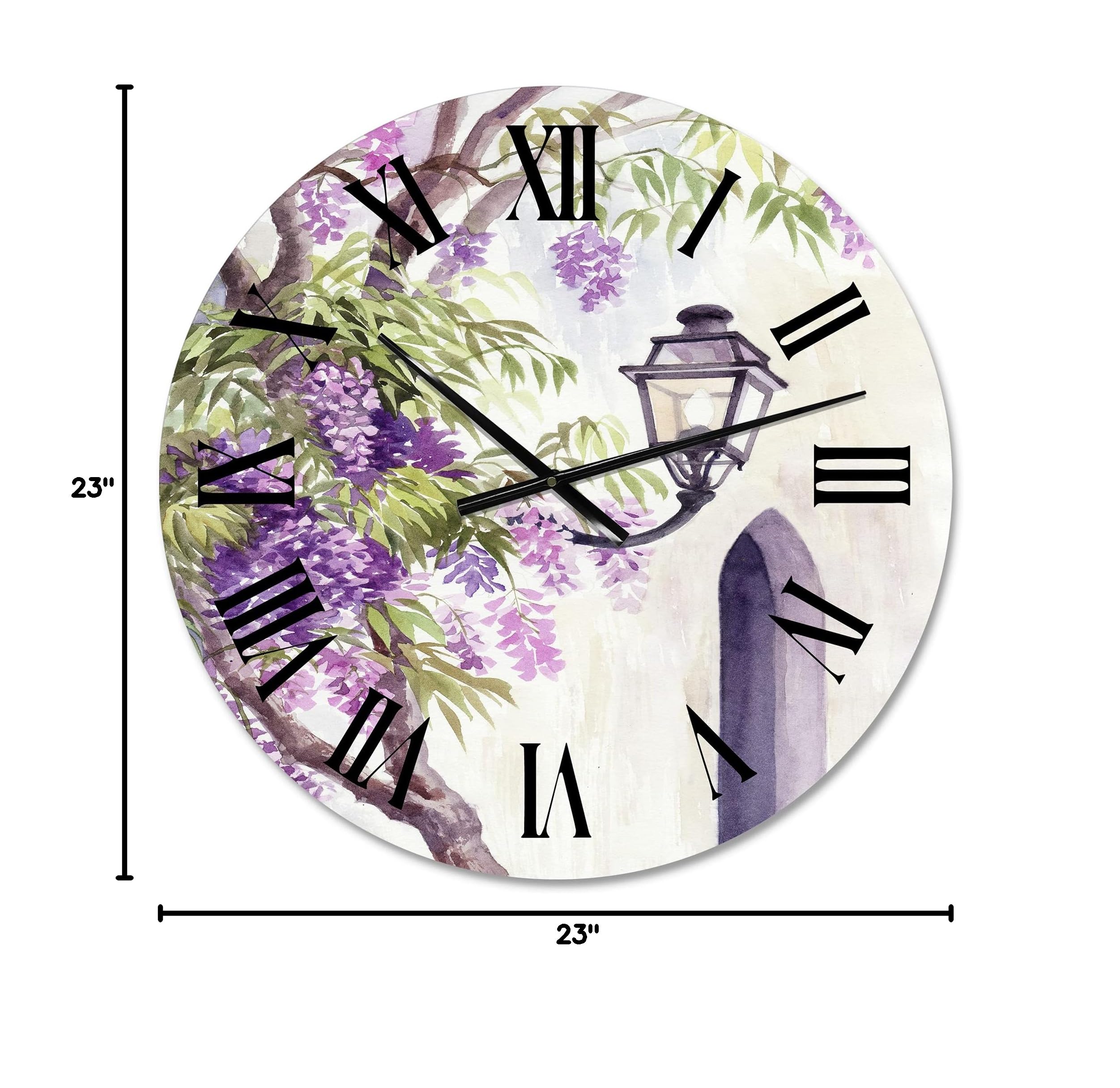Large Traditional Wall Clock 'Wisteria and Lantern' - Nature Inspired Landscape Wall Clock for Living Room, Bedroom & Office Decor | Perfect Home and Office Decoration Gift