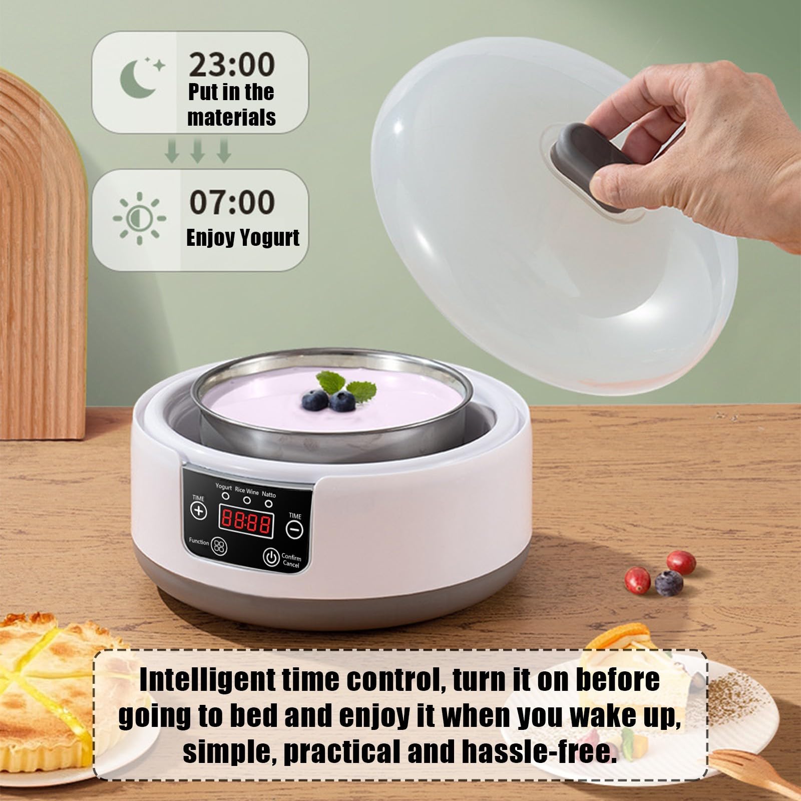 Automatic Yogurt Maker Machine with Timer & Constant Temperature Control - Probiotic Yogurt Maker with LCD Display, Multi-Function Electric Yogurt Machine for Home Use (Includes Bottle) - Perfect for Healthy Breakfasts, Snacks & Meal Prep