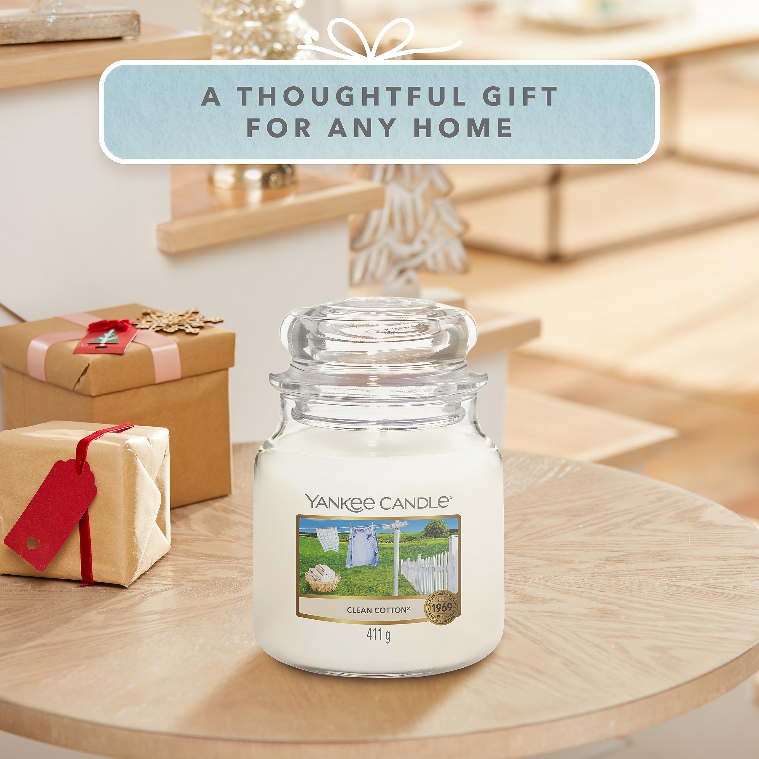 Yankee Candle Large Jar Scented Candle - Clean Cotton® Fragrance (YSSCC1) | Fresh & Crisp Home Decor for Living Room, Bedroom & Office