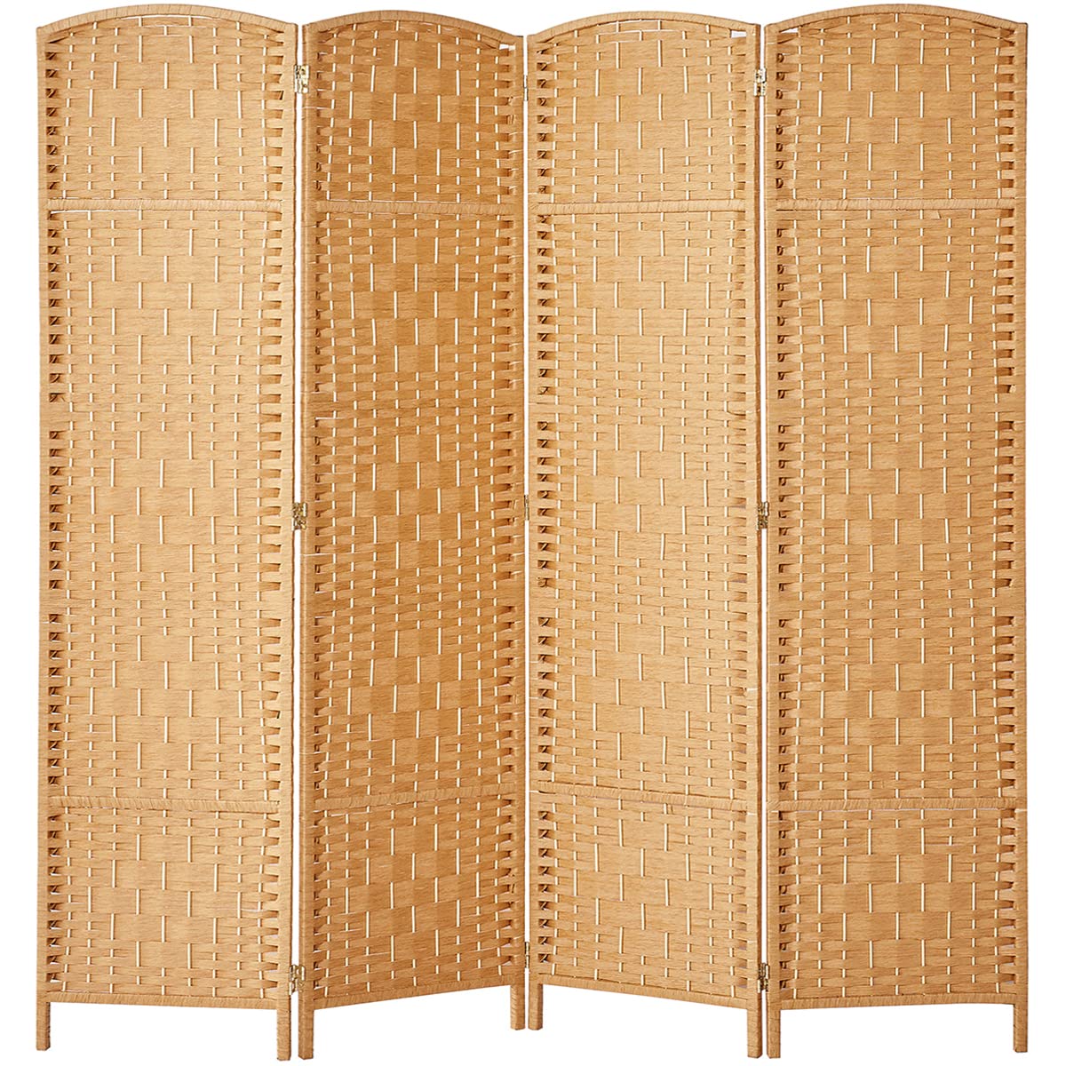 6 ft. Tall Extra Wide Diamond Weave Fiber Room Divider Screen - Light Beige 4 Panel Folding Partition for Home, Office & Event Spaces - Privacy Screen & Decorative Room Separator
