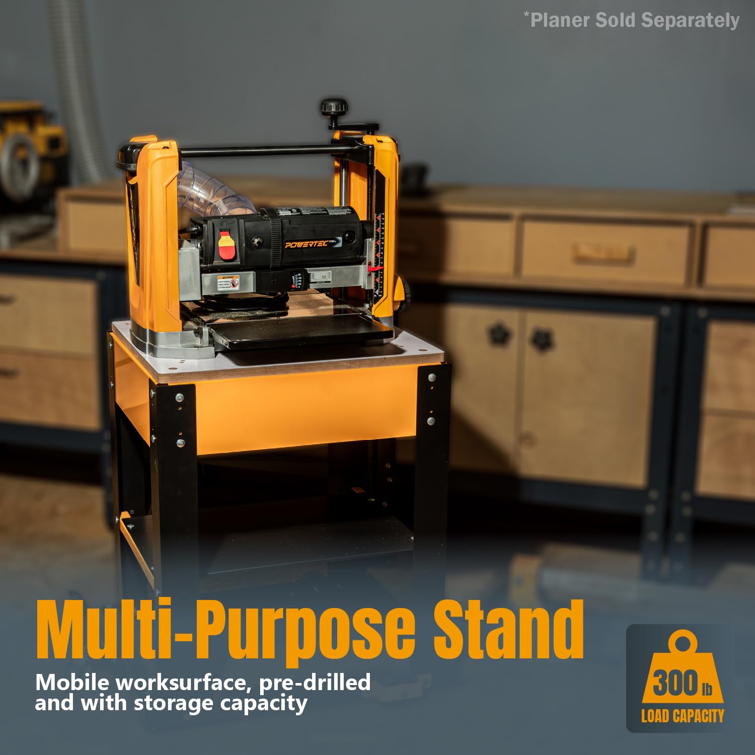 POWERTEC Heavy-Duty Mobile Tool Stand with Locking Wheels & Durable Melamine MDF Top - Universal Workbench for Miter Saws, Drill Presses, Belt Sanders, Bench Grinders - Perfect for Garage Workshops & DIY Projects (Model UT1008) Orange