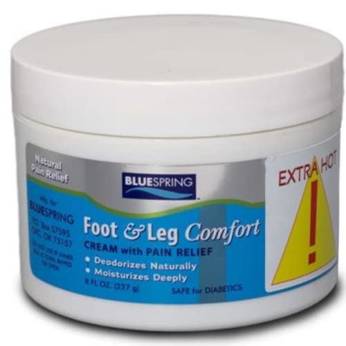 BlueSpring Extra Hot Pain Relief Cream for Feet & Legs - 8 Oz Fast-Acting Formula with Capsaicin, Menthol & Aloe Vera | Soothes Muscle Discomfort, Perfect for Post-Workout Recovery & Daily Foot Care