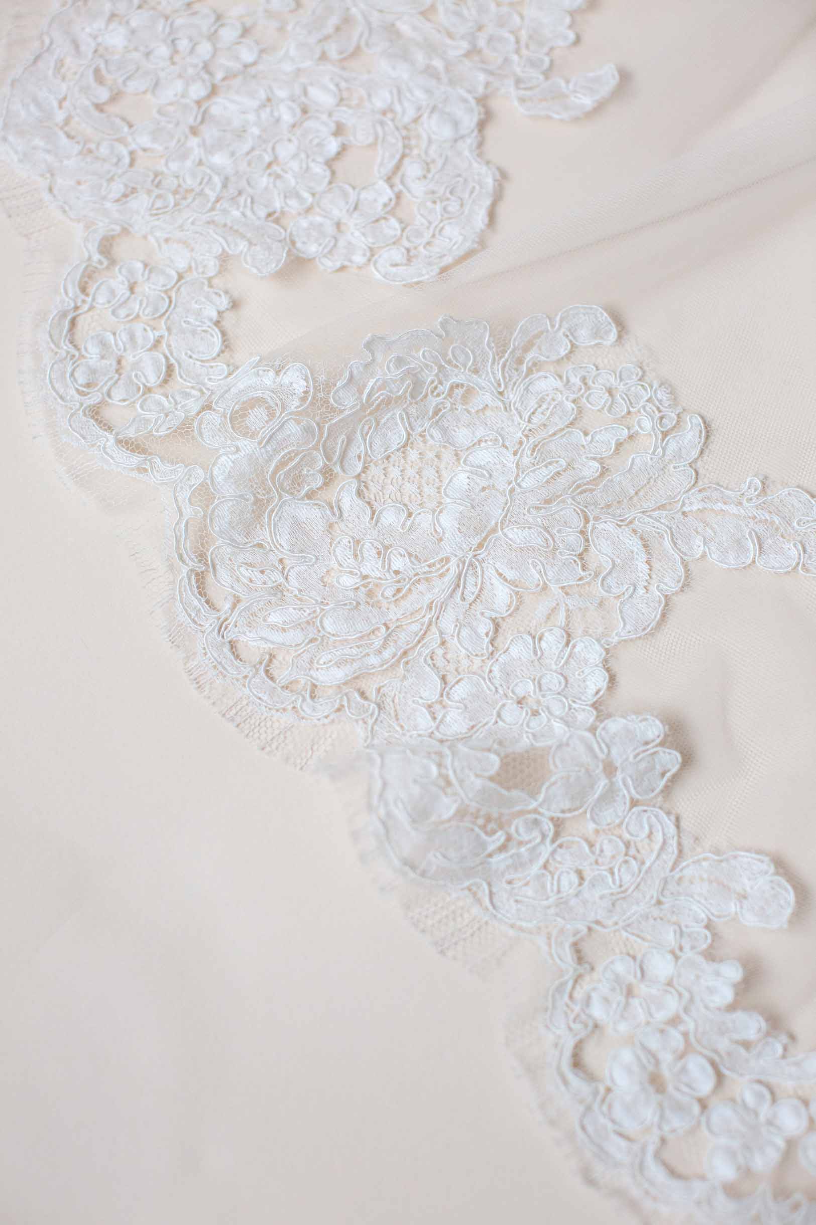 Ivory French Lace Wedding Veil - Calais Alencon Bridal Veil for Church Ceremony & Romantic Photos