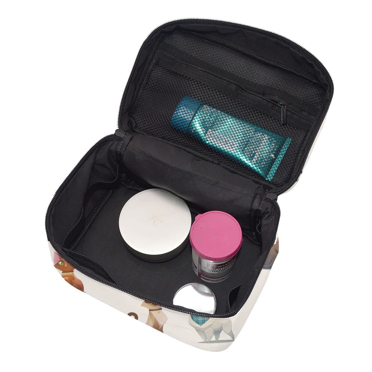Cute Cartoon Cat Travel Makeup Bag - Waterproof Cosmetic Organizer Pouch for Toiletries & Train Case - Perfect for Vacation, Gym, and Daily Use