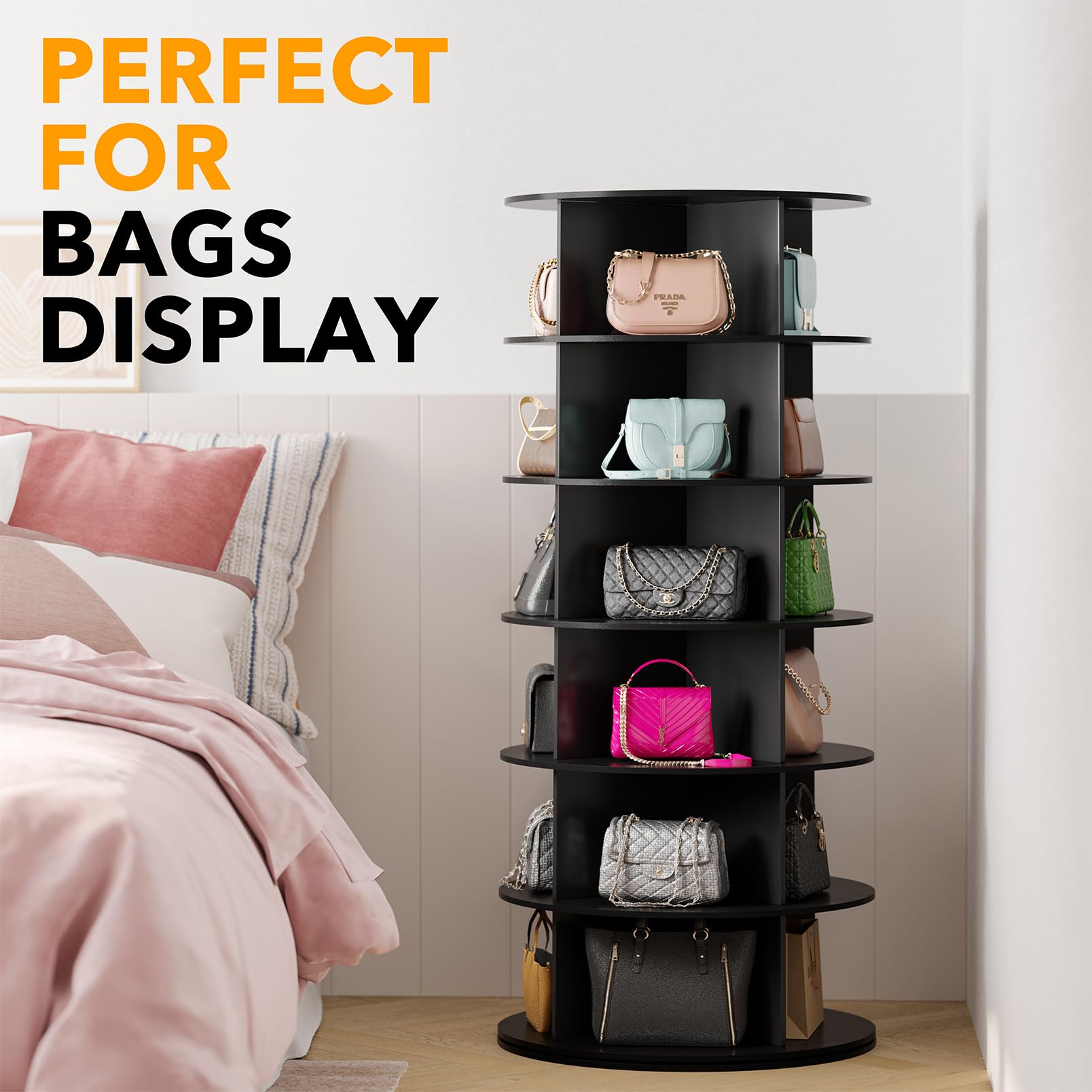 SpaceAid Black 6-Tier Spinning Shoe Rack Organizer - 360° Rotating Shoe Storage Tower with Lazy Susan Design for Closet, Entryway & Bedroom Organization | Perfect for Sneakers, Heels & Handbags Display