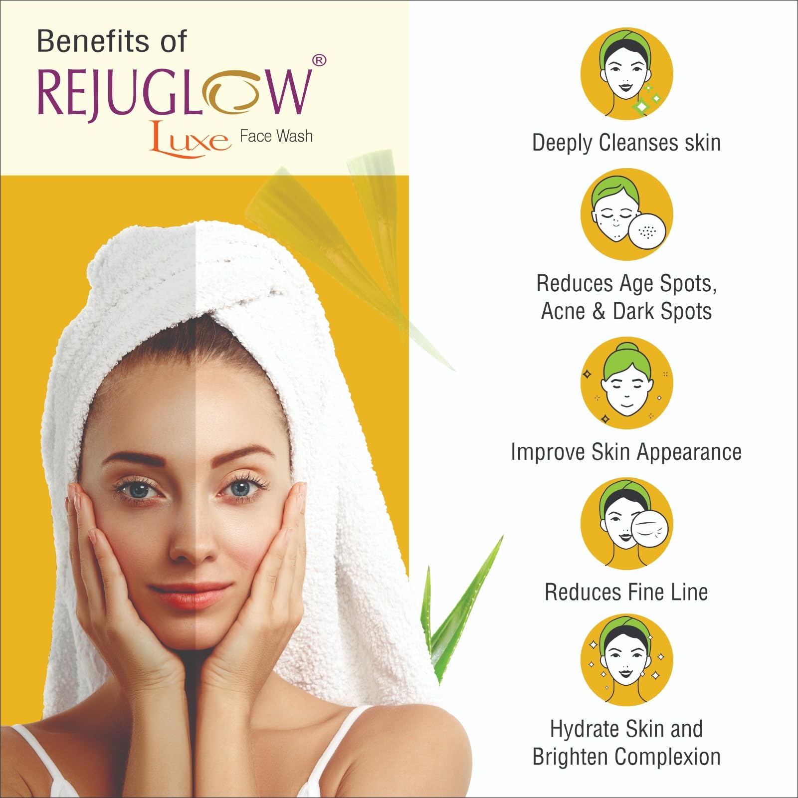 Rejuglow Luxe Vitamin C Face Wash - Skin Brightening & Rejuvenating Cleanser (60ml) for Glowing Complexion | Morning & Night Skincare Routine