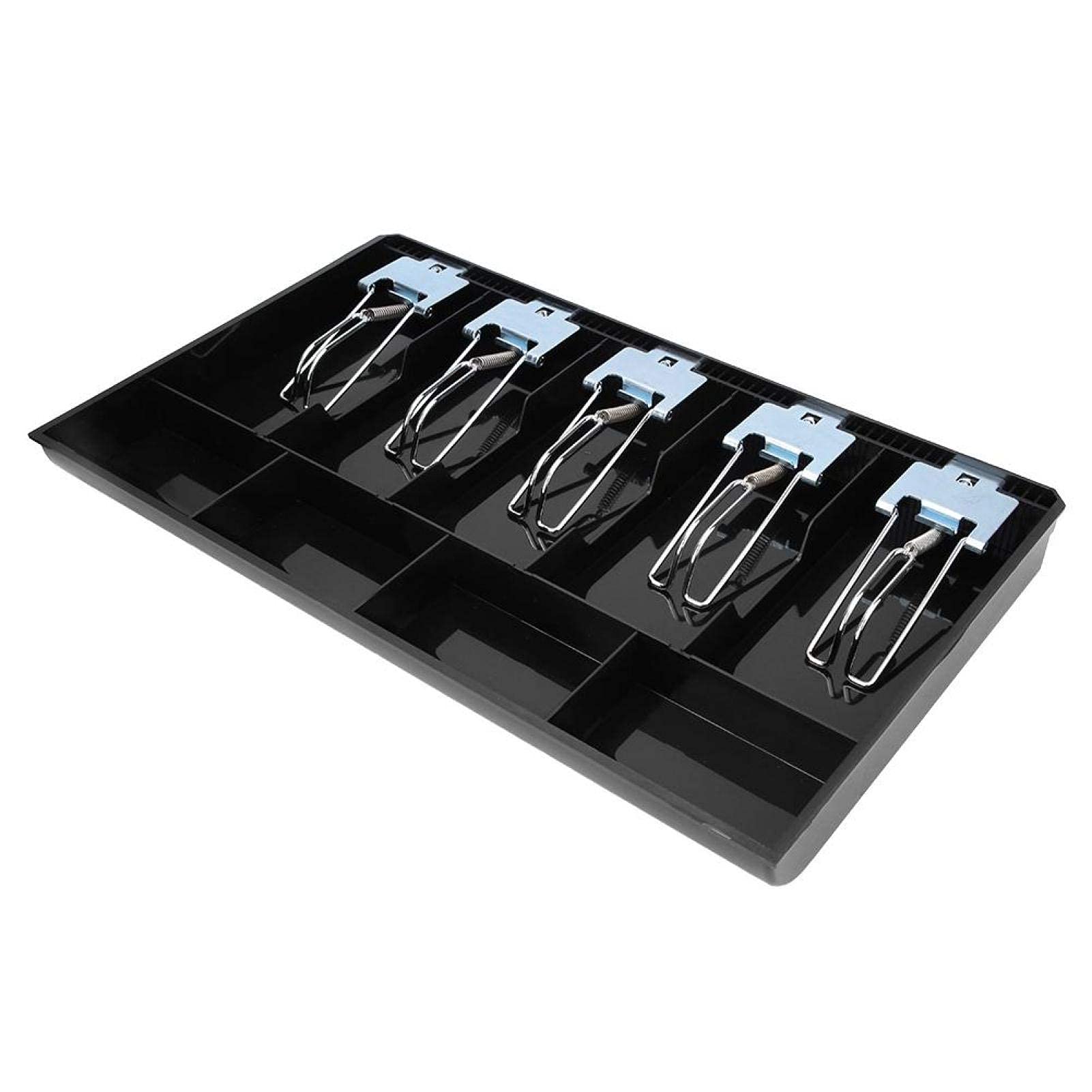 5-Compartment Metal Cash Drawer Register Box with Lock - Black Money Storage for Retail Stores, Restaurants & Small Businesses | Secure Currency Organizer for POS Systems & Cash Handling