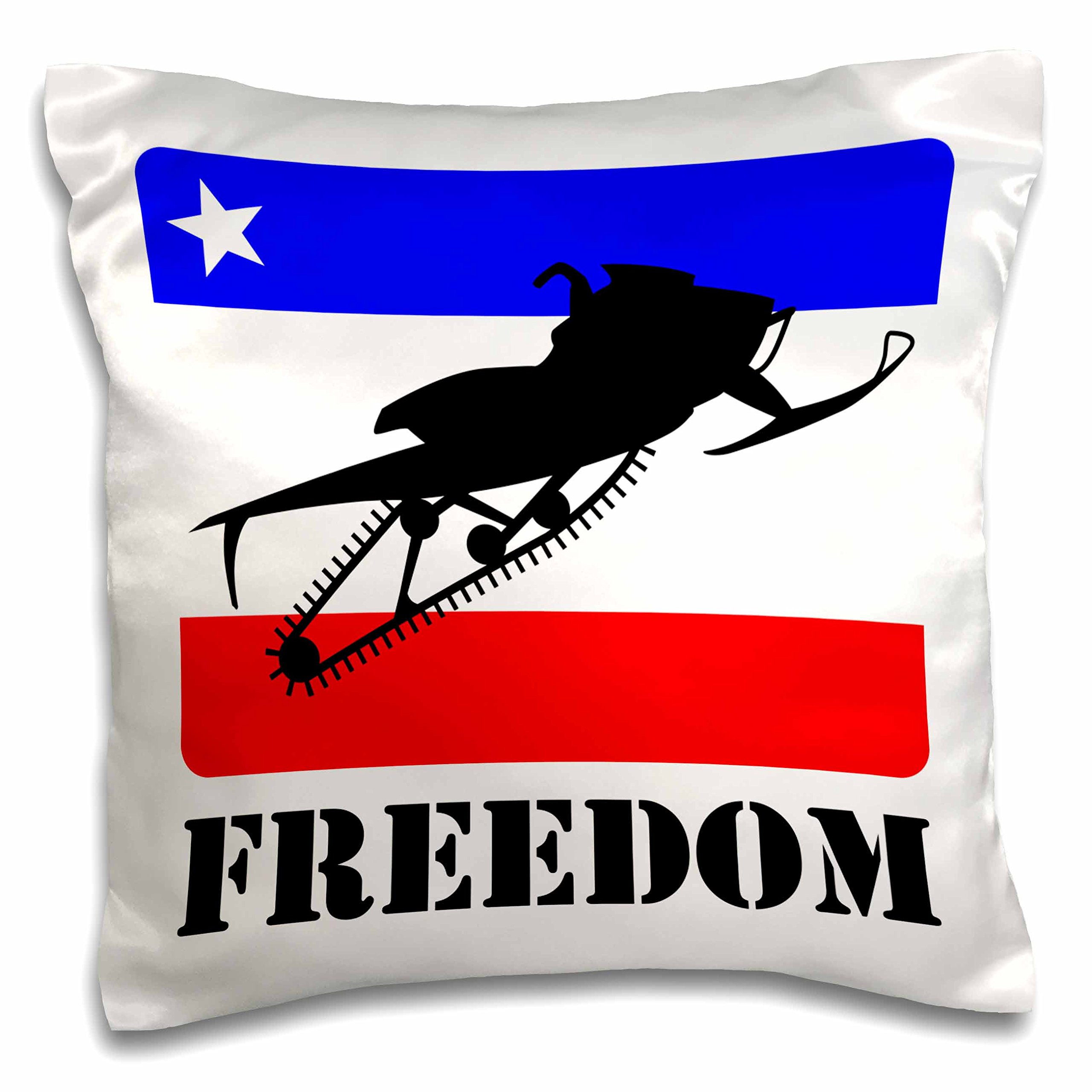 3D Rose Snowmobile in Mid-Air Patriotic Pillow Case - 16x16 Inch Red White & Blue Freedom Text Decorative Throw Pillow Cover for Bedroom, Couch, Living Room Decor