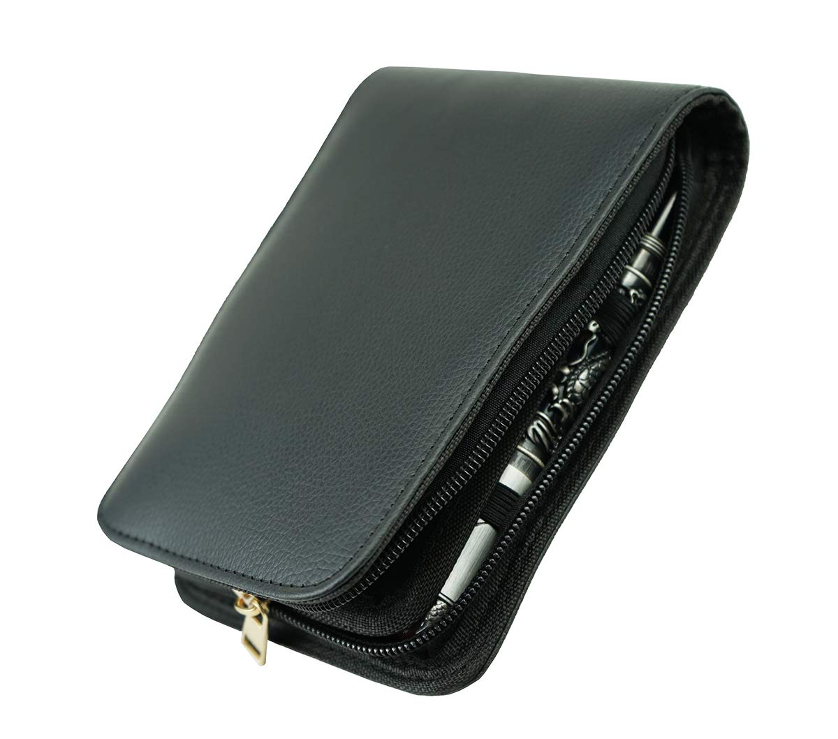 12-Slot Fountain Pen Case PU Leather - Rollerball Pen Display Holder & Storage Pouch with Large Capacity for Collectors (Black) - Perfect for Travel, Office & Gift Giving