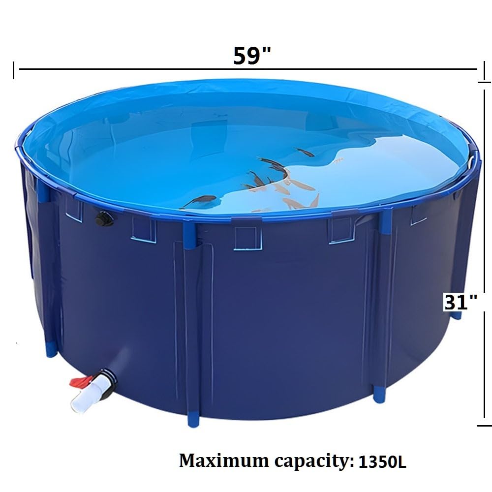 Durable Above Ground Round Outdoor Koi Fish Pond Pool with Sturdy Frame - 1350L PVC Water Storage Tank for Koi Keeping, Fish Farming & Garden Irrigation | Perfect for Backyard, Patio & Farm Use