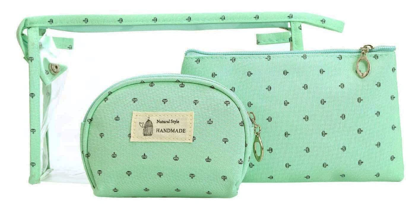 AARNAVKART 3-Piece Cosmetic Pouch Set for Women - Large, Medium, Small Makeup Bags with Zipper, Travel Toiletry Organizer (Green) | Perfect for Travel, Gym, and Daily Beauty Essentials
