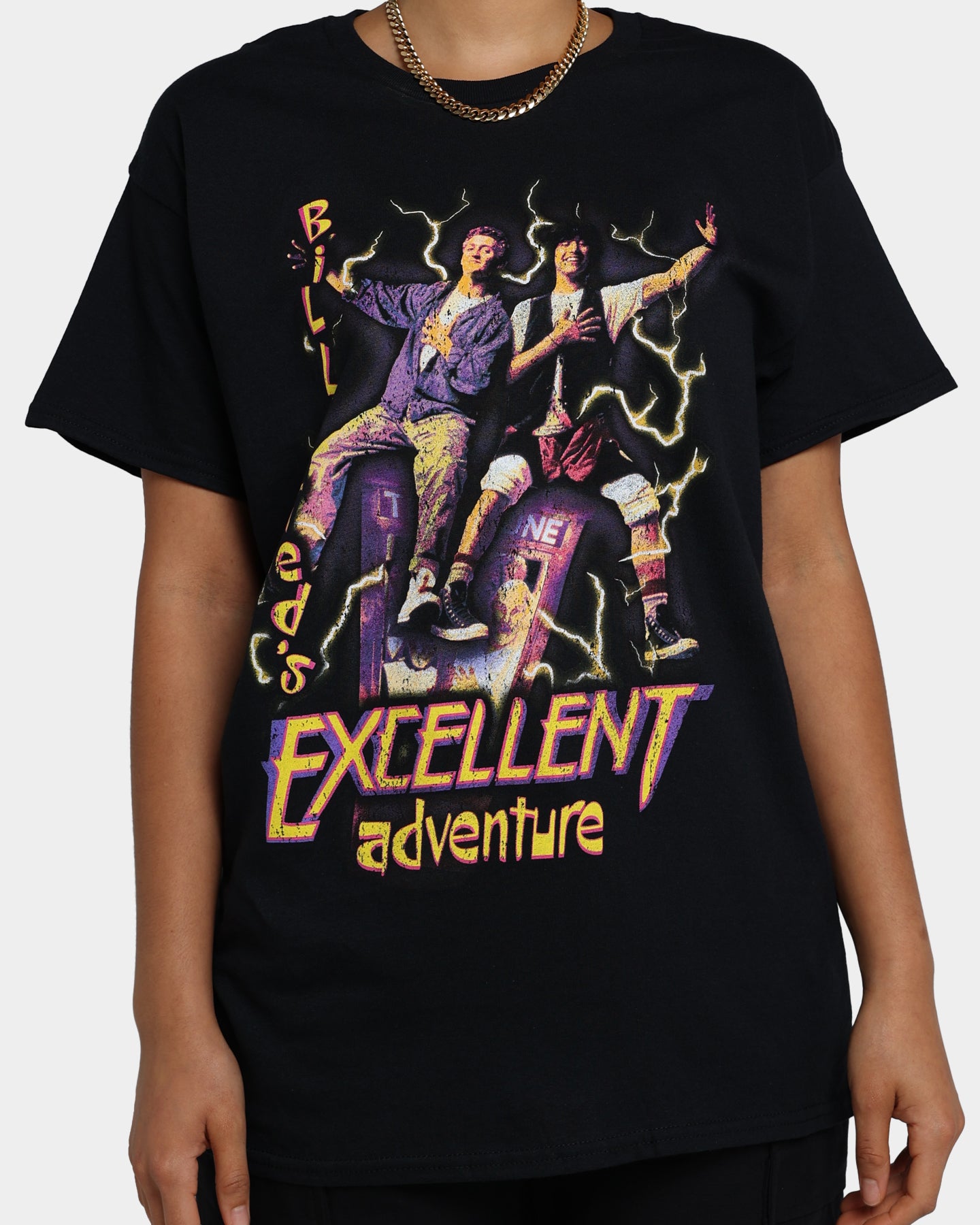 Vintage American Thrift X Bill & Ted Excellent Adventure Graphic T-Shirt - Black Cotton Tee for Men | 90s Retro Movie Merch | Perfect for Casual Wear, Cosplay & Fan Collections