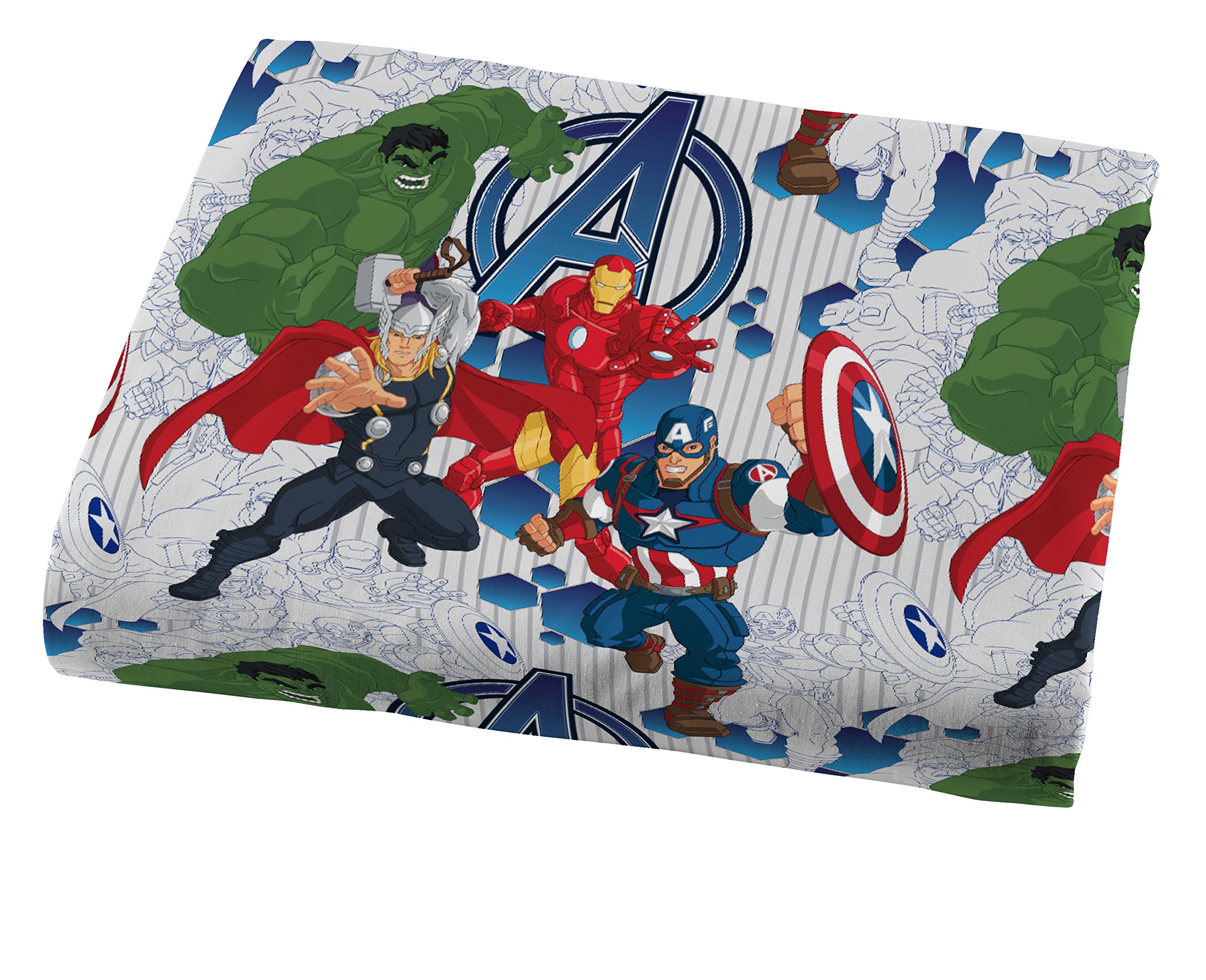 Marvel Avengers Blue Circle 5-Piece Full Bedding Set - Reversible Comforter & Sheet Set with Captain America & Iron Man - Fade Resistant Microfiber (Official) | Perfect for Kids' Rooms, Superhero Themed Bedrooms & Marvel Fans