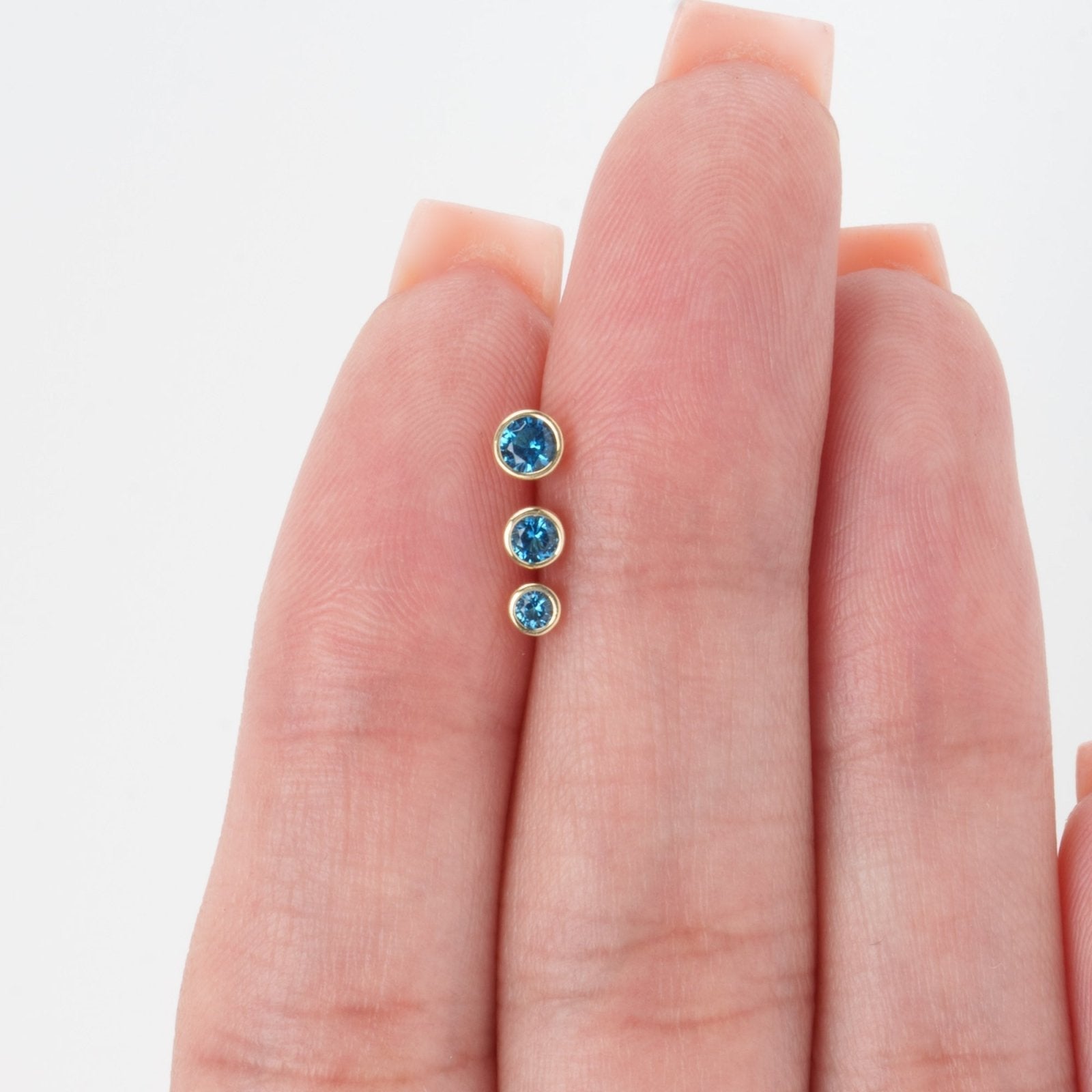14K Yellow Gold Round Blue Topaz Stud Earrings - Bezel Set Flat Back for Comfort - Perfect for Everyday Wear, Gifts & Special Occasions