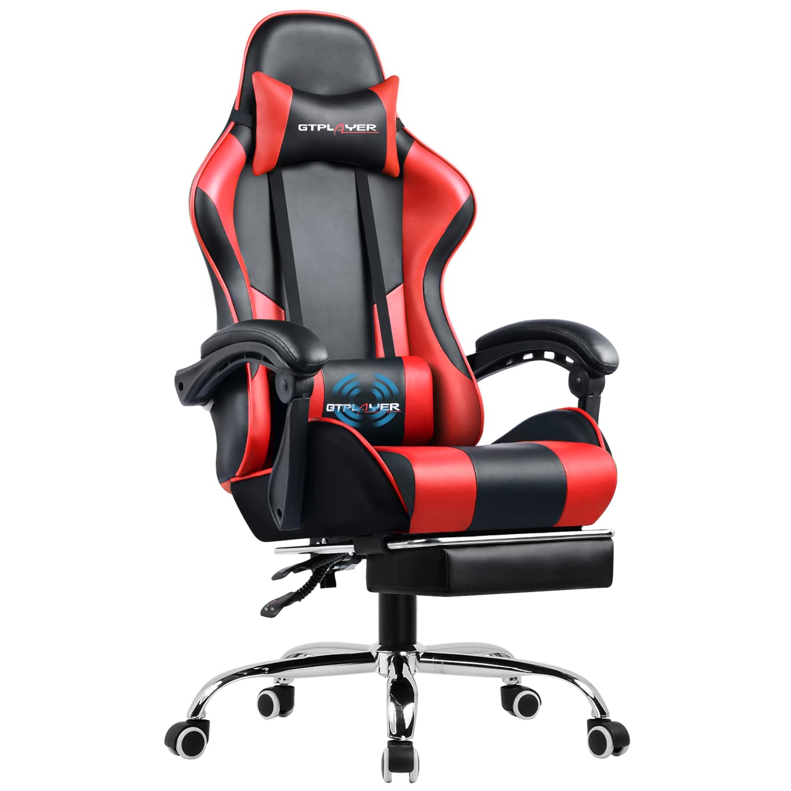 GTPLAYER Ergonomic Gaming Chair with Footrest, Lumbar Support & Headrest - Adjustable Swivel PC Computer Desk Chair for Esports, Office & Home Use - Red & Black Racing Style Gamer Chair for Long Gaming Sessions & Work Comfort