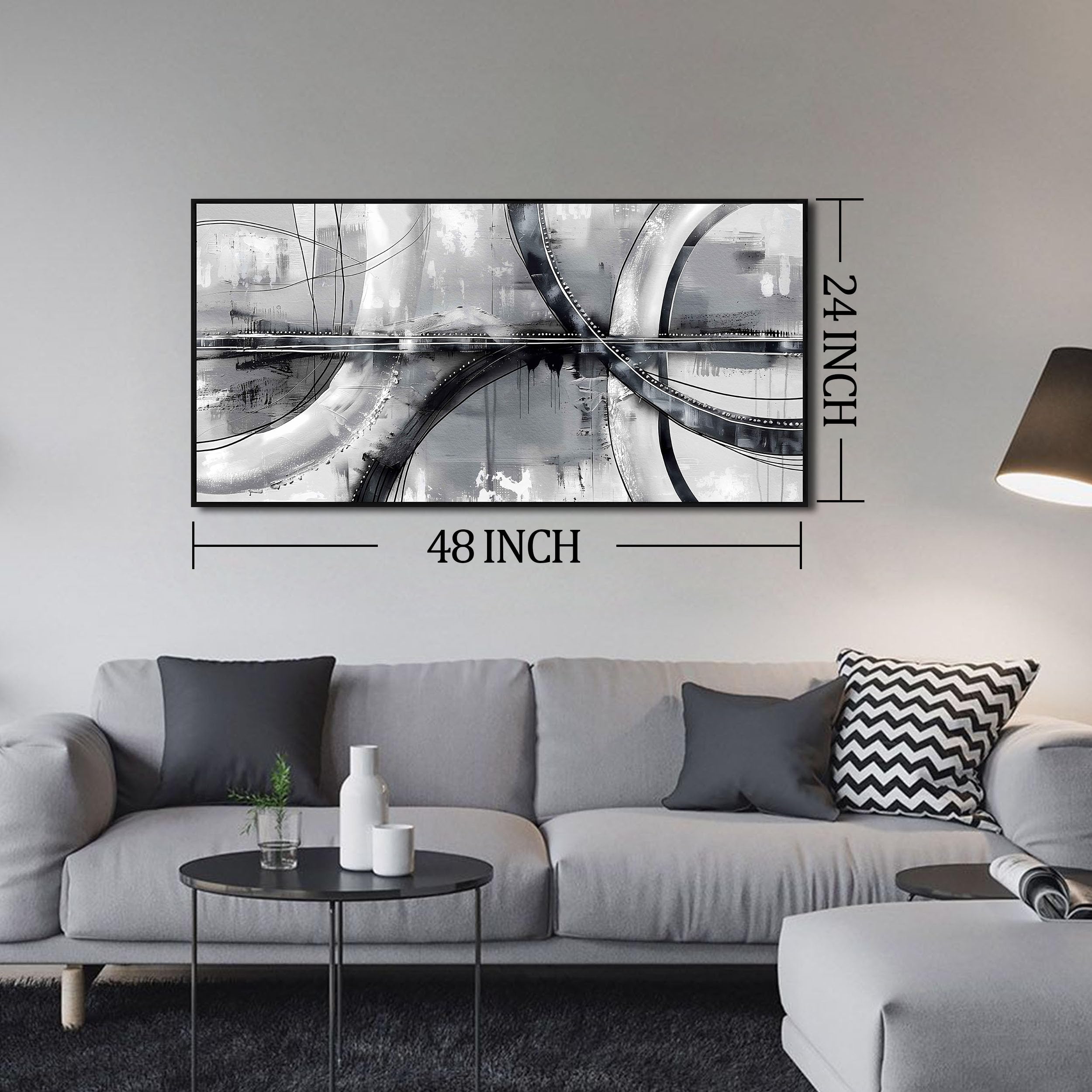 Abstract Black and White Framed Wall Art - Modern Grey Painting for Bedroom, Living Room & Office Decor - 24x48 Inch Canvas Artwork - Perfect for Gallery Walls & Home Interior Design
