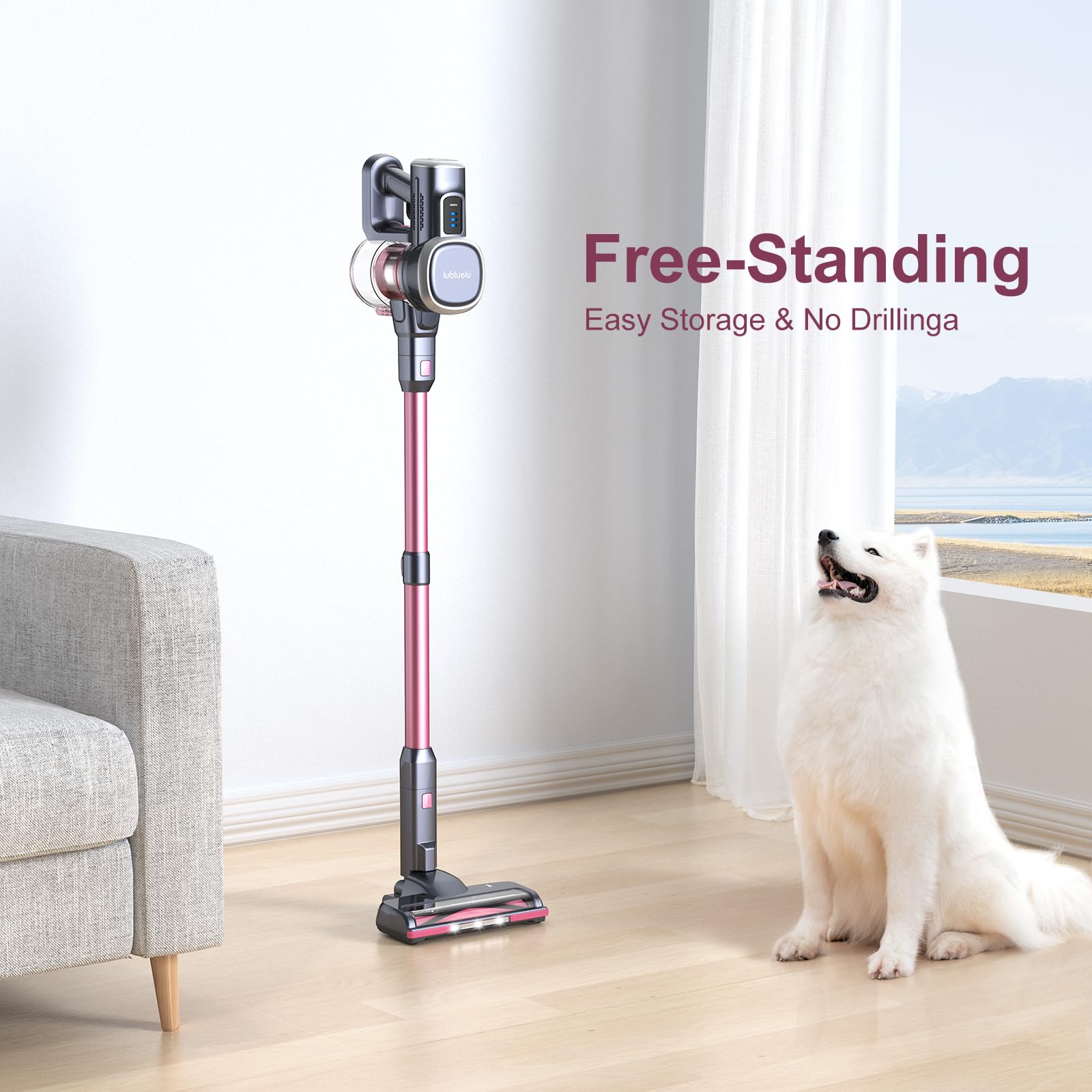 Lubluelu Cordless Vacuum Cleaner - 25000Pa Powerful Suction, 235W Brushless Motor, 50min Runtime, Detachable Battery, Self-Standing Design for Hard Floors, Carpets & Pet Hair - Perfect for Home Cleaning, Car Detailing & Pet Owners