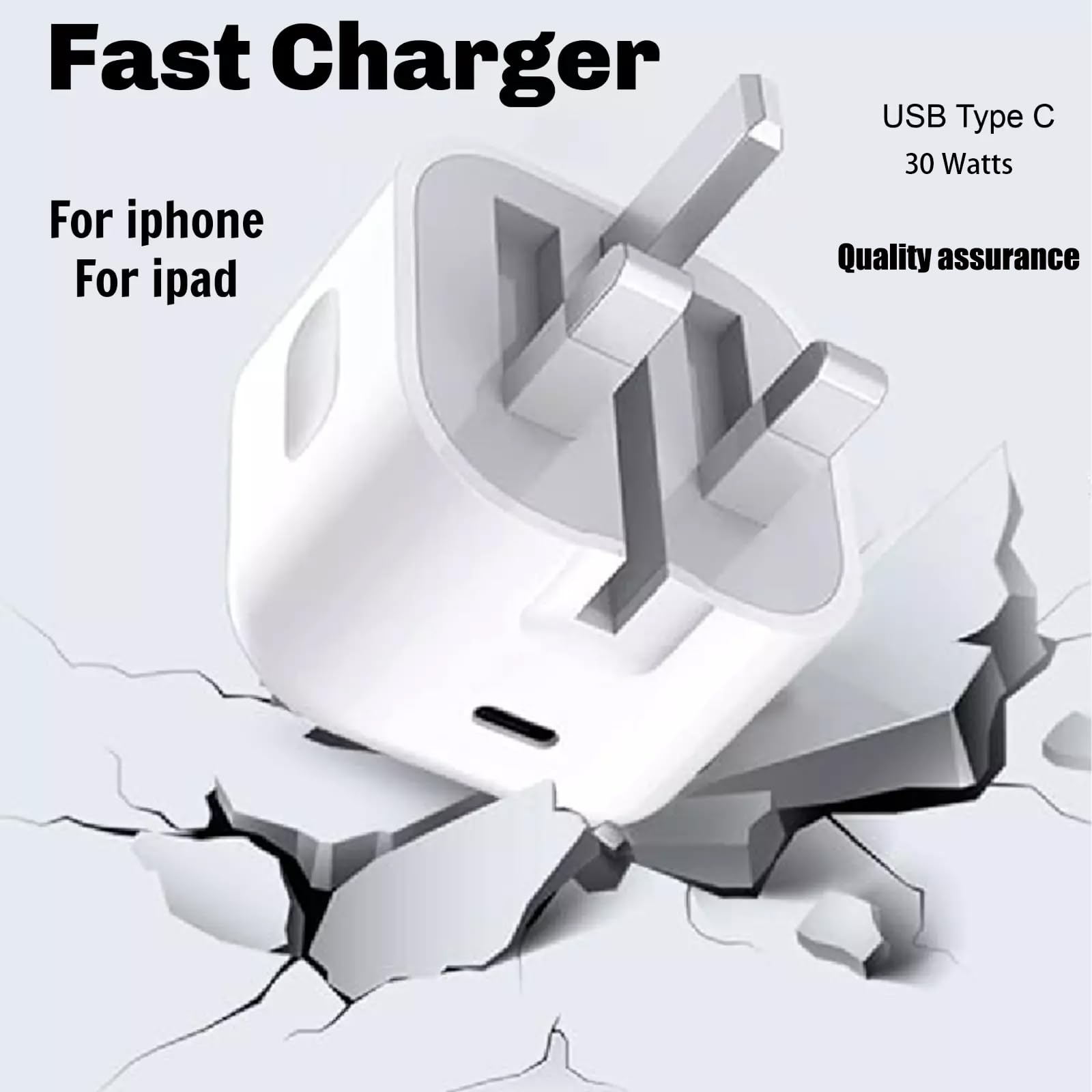 30W USB C Fast Charger Plug for iPhone 16/16 Plus/16 Pro Max, iPad Pro/Air/mini - PD Wall Charger with 2M Type C Cable | UK Power Adapter | Perfect for Travel, Office & Home Charging