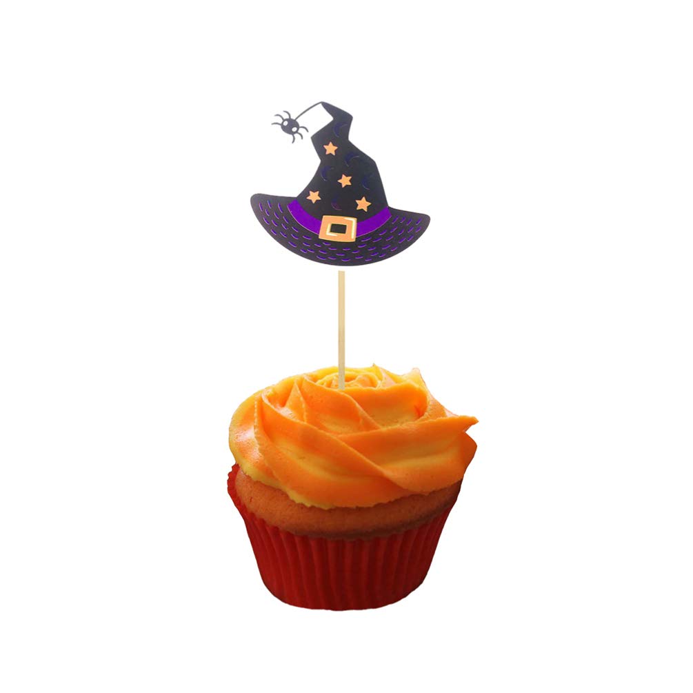 24-Piece Halloween Cupcake Toppers Set - Witch Hat Cake Decorations for Halloween Party Supplies | Perfect for Cupcakes, Cakes & Dessert Table Displays
