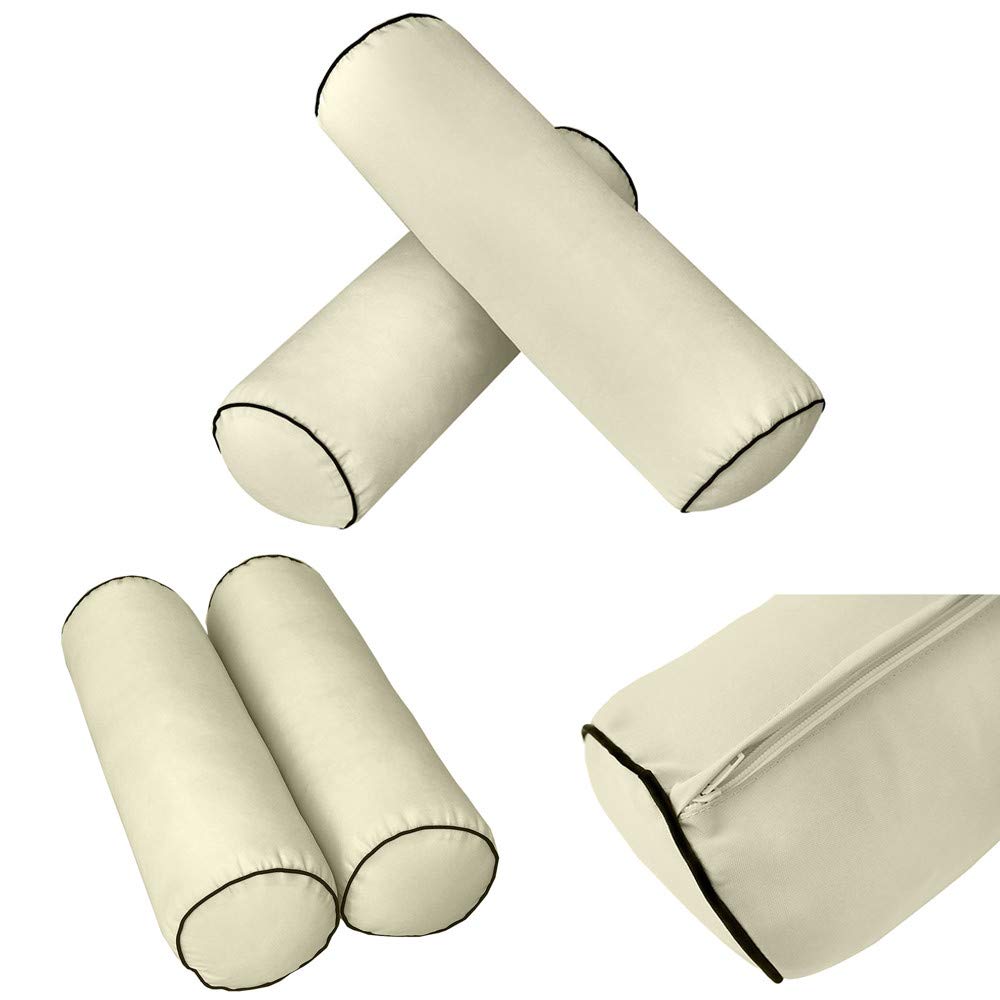 Prolinemax Style2 Full Size 5-Piece Outdoor Daybed Set - Contrast Piping Mattress Cover, Bolster Pillows & Fitted Sheet (AD005) for Patio, Poolside or Garden Lounge Relaxation