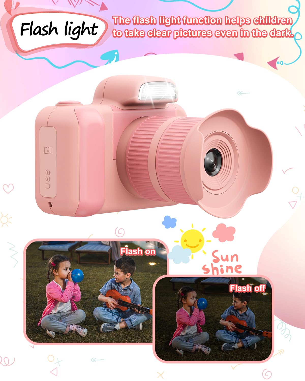 **Kids Digital Camera with Flash - 1080P HD Video & 2 Inch Screen, 32GB Memory - Best Christmas Birthday Gift for Boys Girls Age 3-12 - Perfect for Travel, Parties & Outdoor Adventures (Pink)**