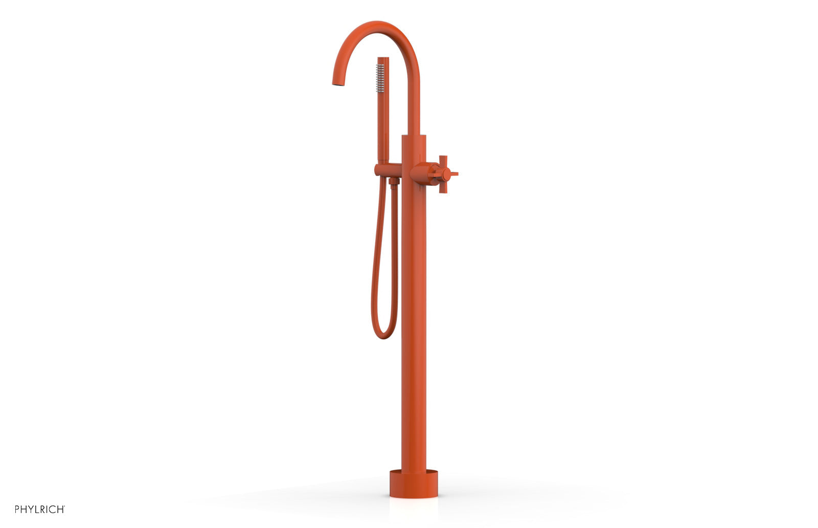 Premium Tall Floor Mount Tub Filler with Cross Handle & Hand Shower - D1314401 - Perfect for Modern Bathroom Renovations and Spa-Like Showers