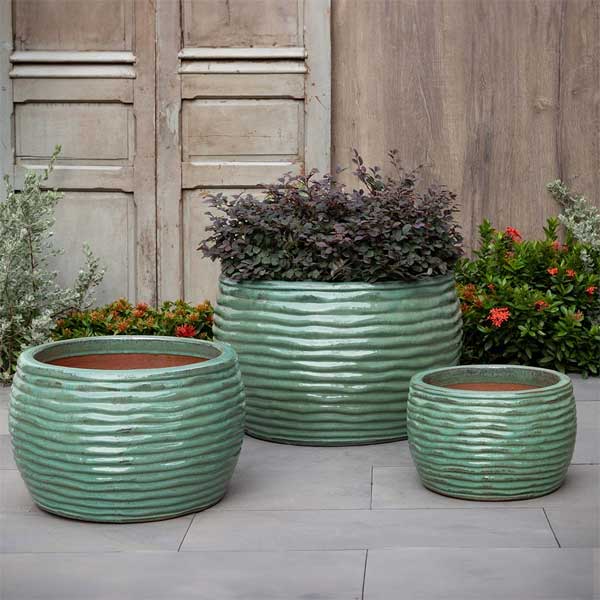 Montauk Planter Set of 3 - Sea Green Ceramic Flower Pots for Indoor & Outdoor Plants - Perfect for Home Decor, Garden, Patio, and Balcony
