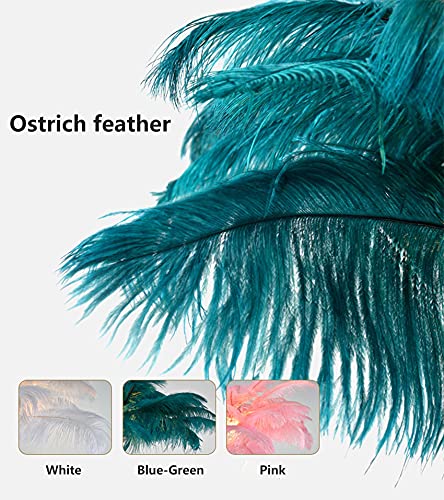 Modern Nordic Feather Floor Lamp with Brass Pipe - Palm Tree Standing Light for Living Room, Bedroom, Restaurant & Hotel Decor (110V-120V, Blue-Green) | Perfect for Cozy Ambiance, Reading Nook & Tropical-Themed Spaces
